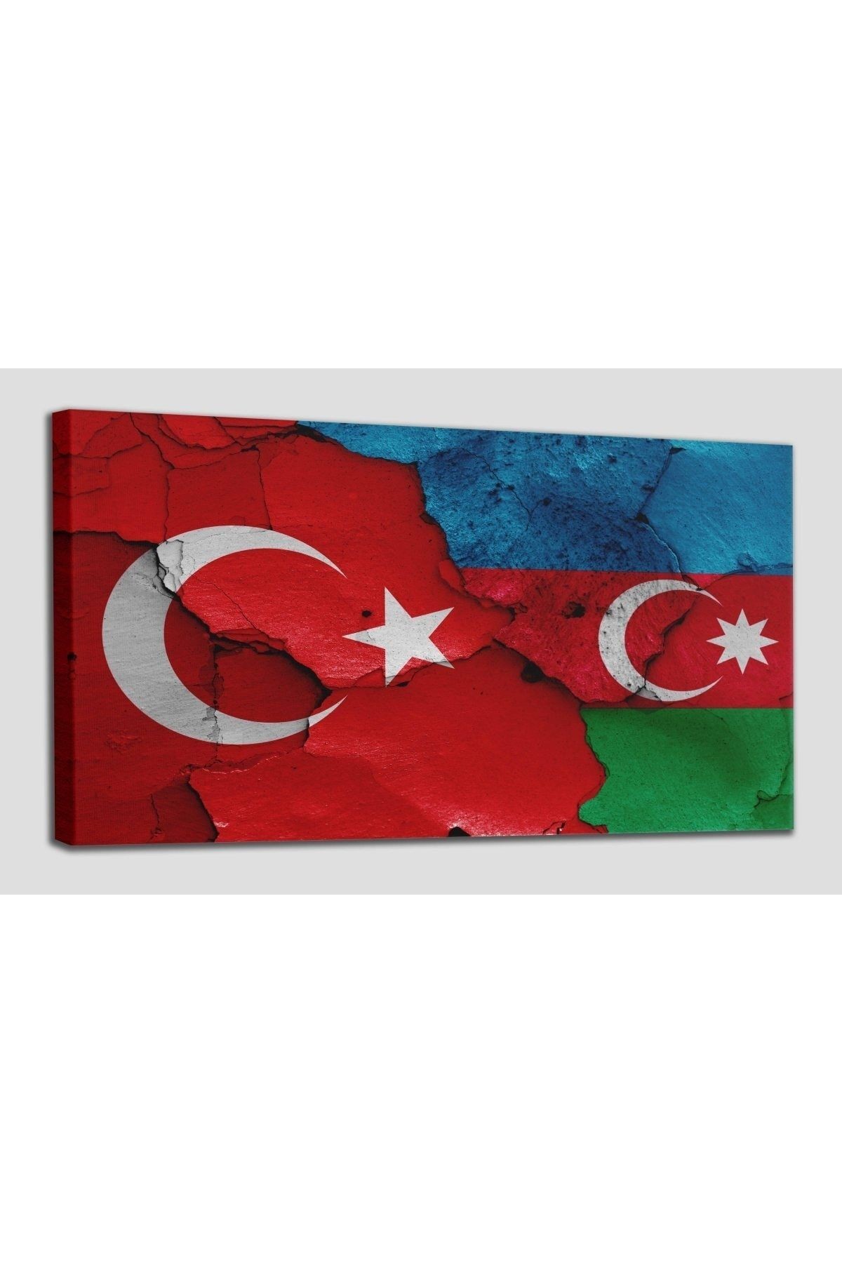 Türkiye Azerbaycan Bayrak Desenli Dekoratif Kanvas Tablo 1219