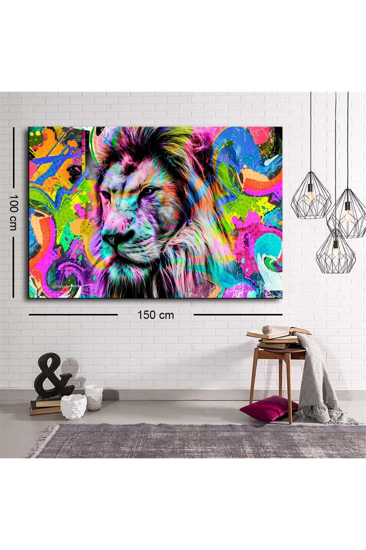 Dekoratif Baskı İllüstrasyon Aslan Pop Art Kanvas Tablo