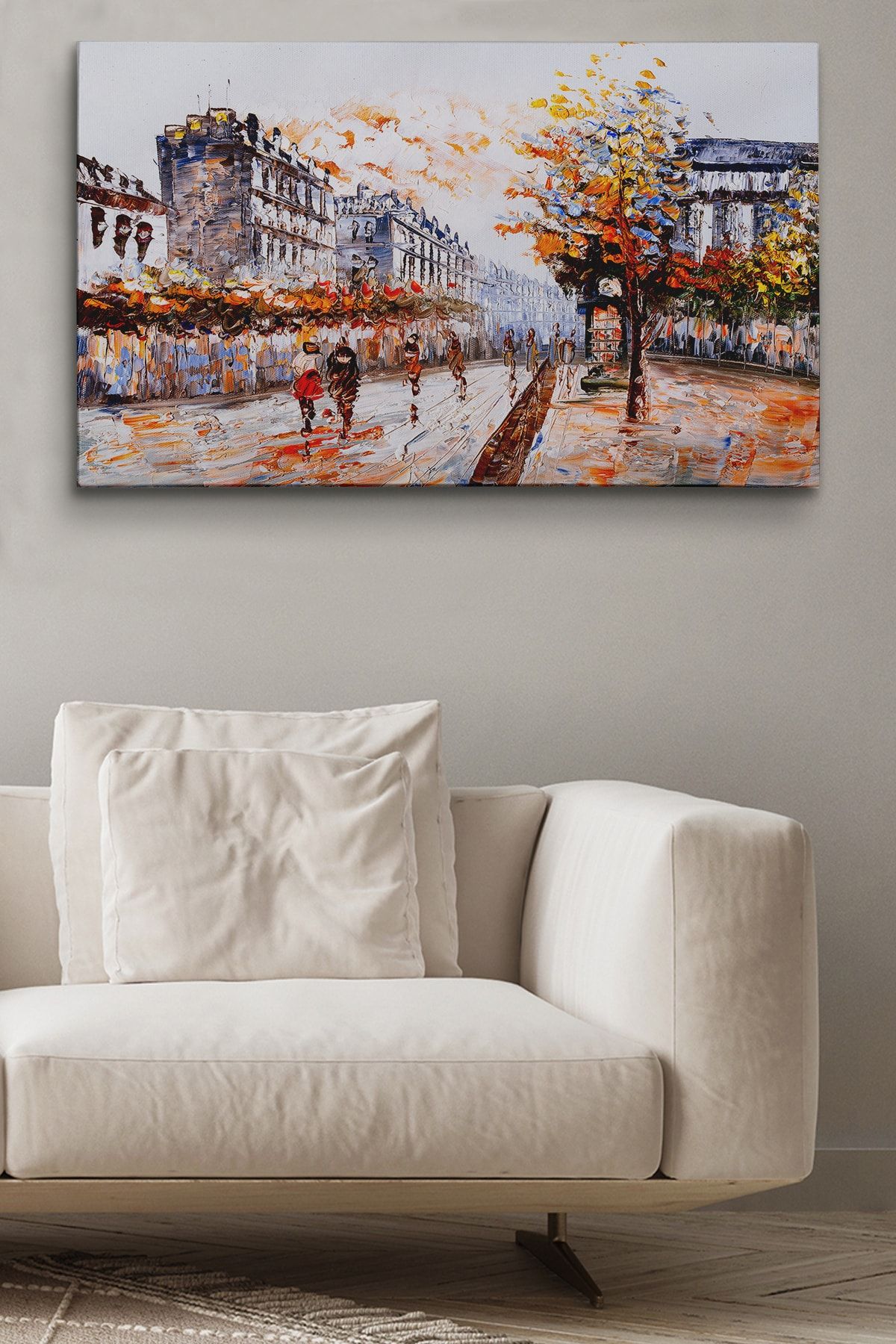 Paris Sokakları Yağlıboya Görünüm Dekoratif Kanvas Duvar Tablosu