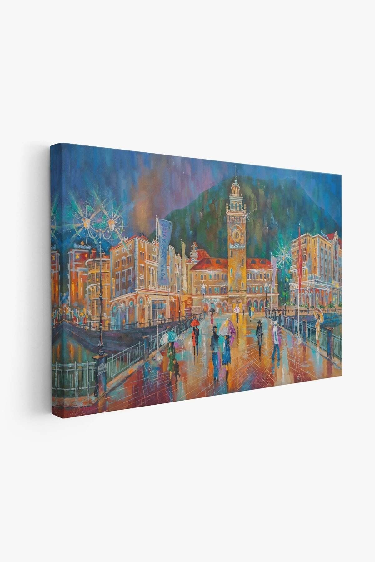 Yağurlu Bir Akşam Yağlıboya Görünüm Dekoratif Kanvas Duvar Tablosu