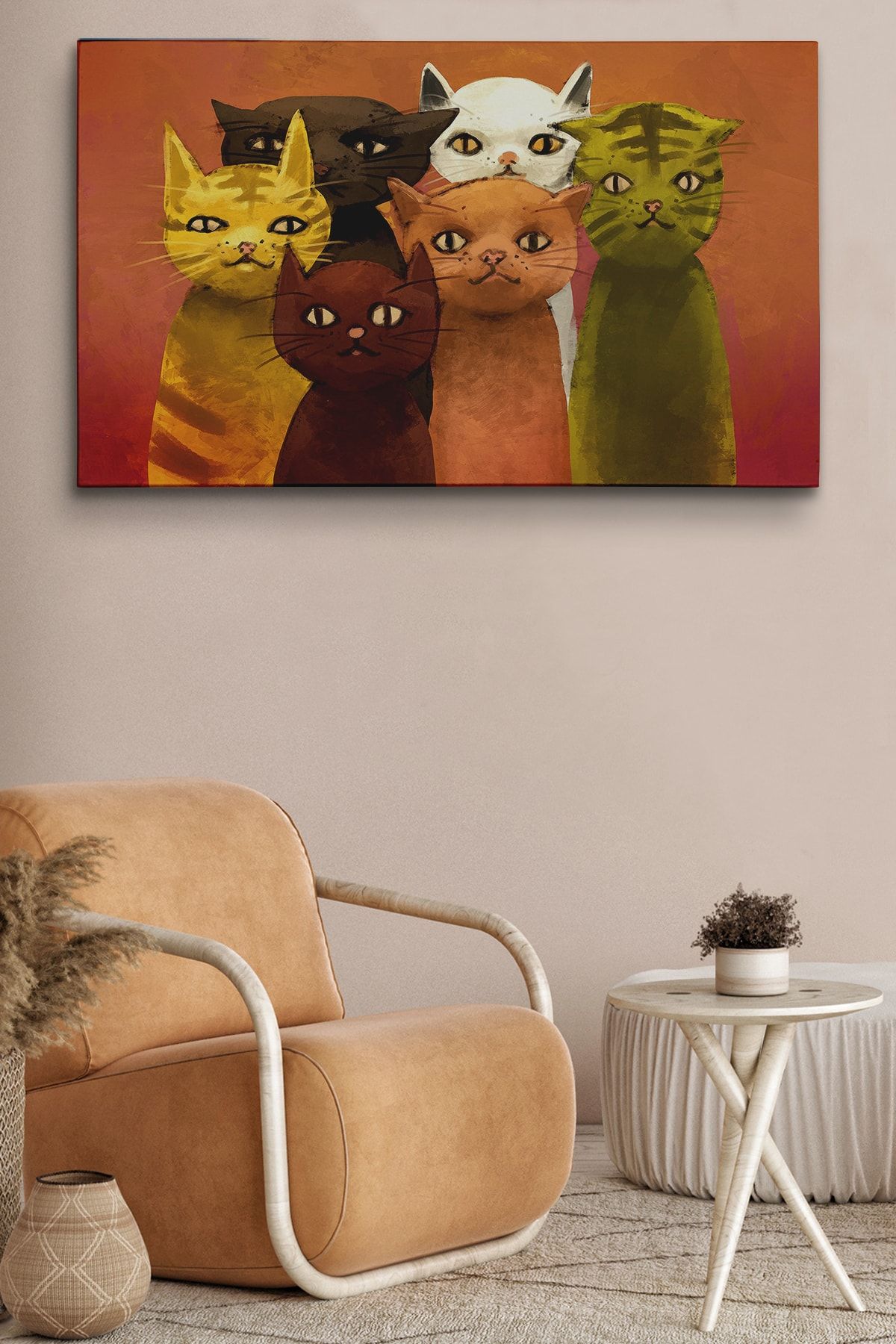 Soyut Kediler Yağlıboya Görünüm Dekoratif Kanvas Duvar Tablosu