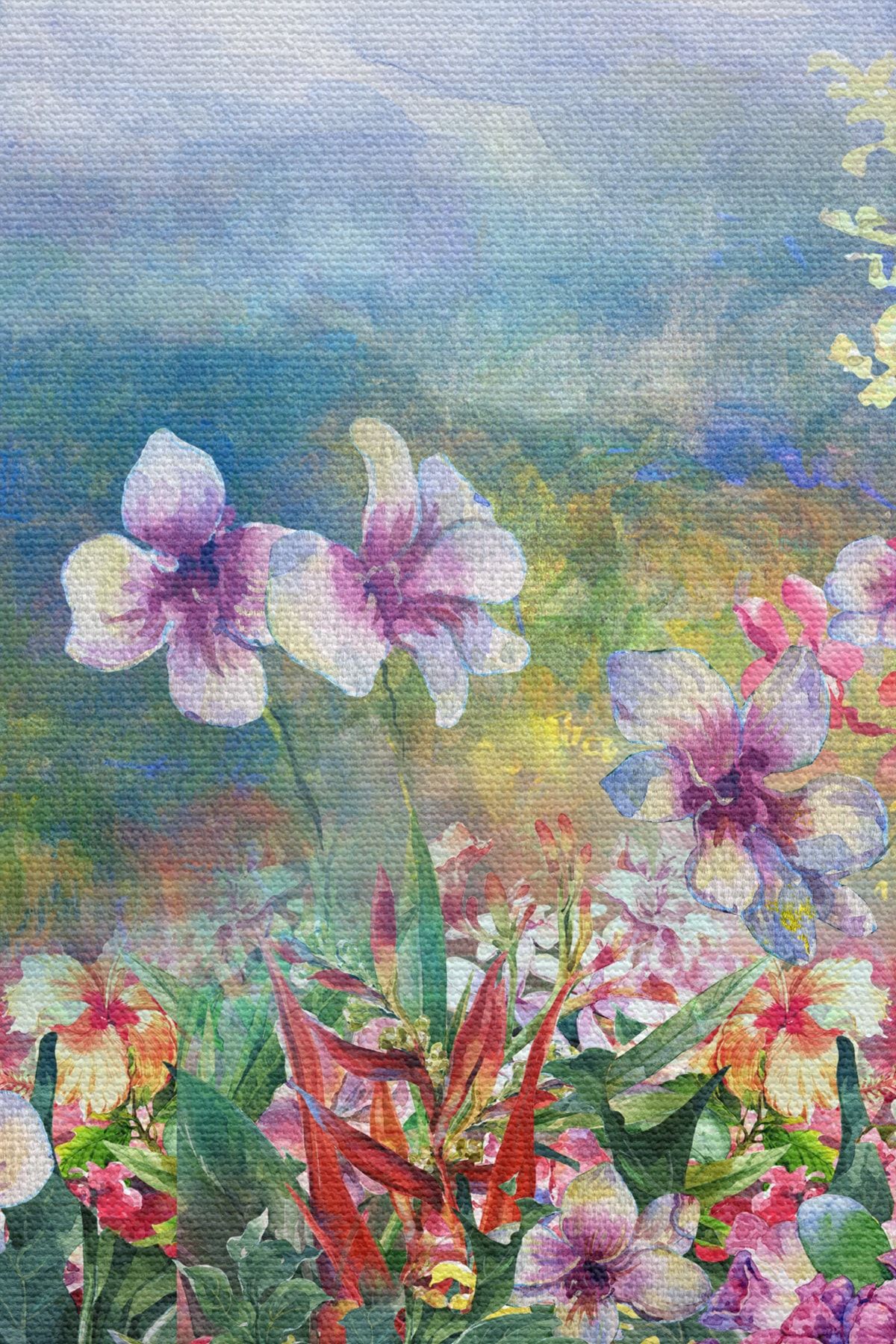 Renkli Çiçekler Suluboya Görünüm Dekoratif Kanvas Duvar Tablosu