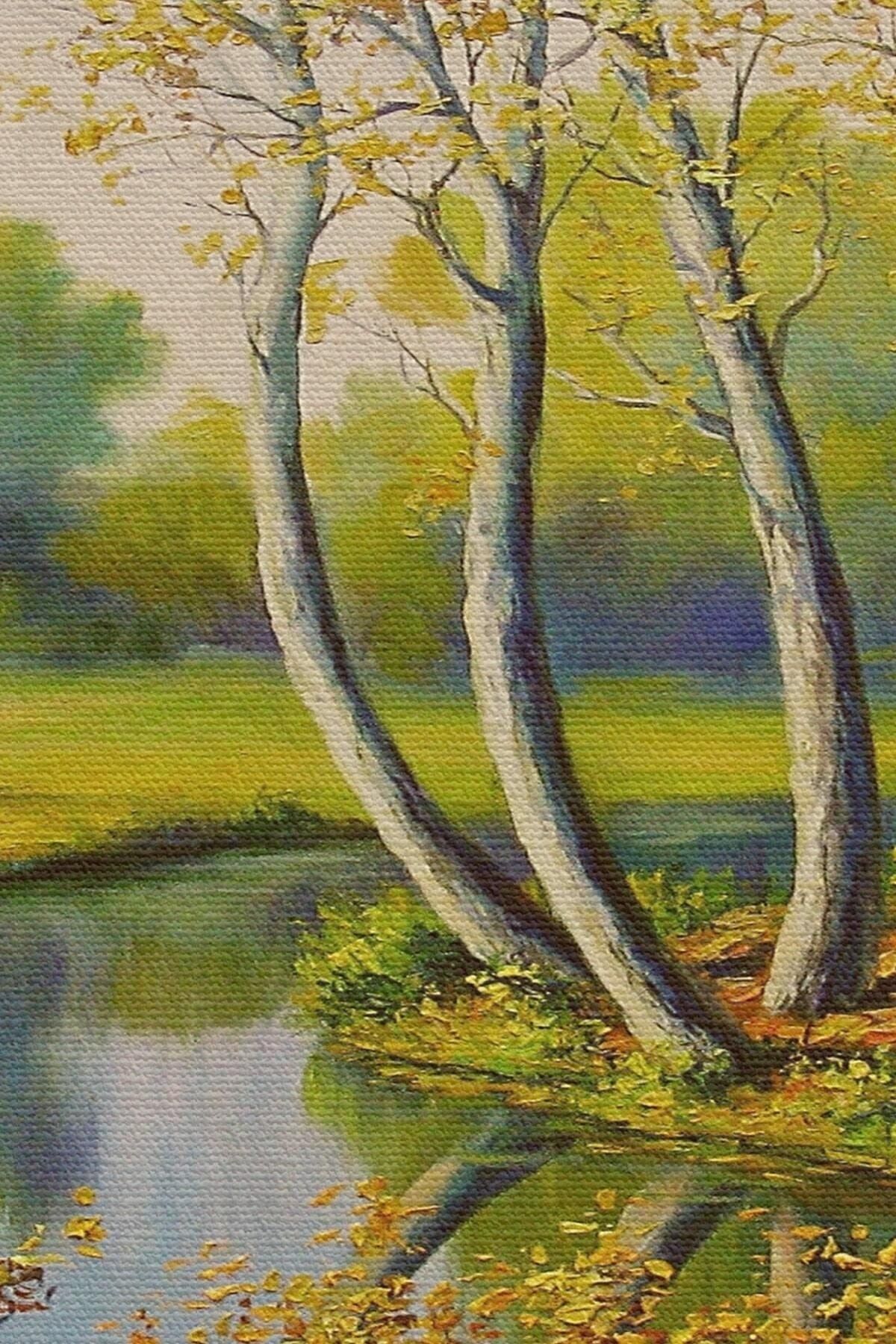 Nehir Manzaralı Yağlıboya Görünüm Dekoratif Kanvas Duvar Tablosu