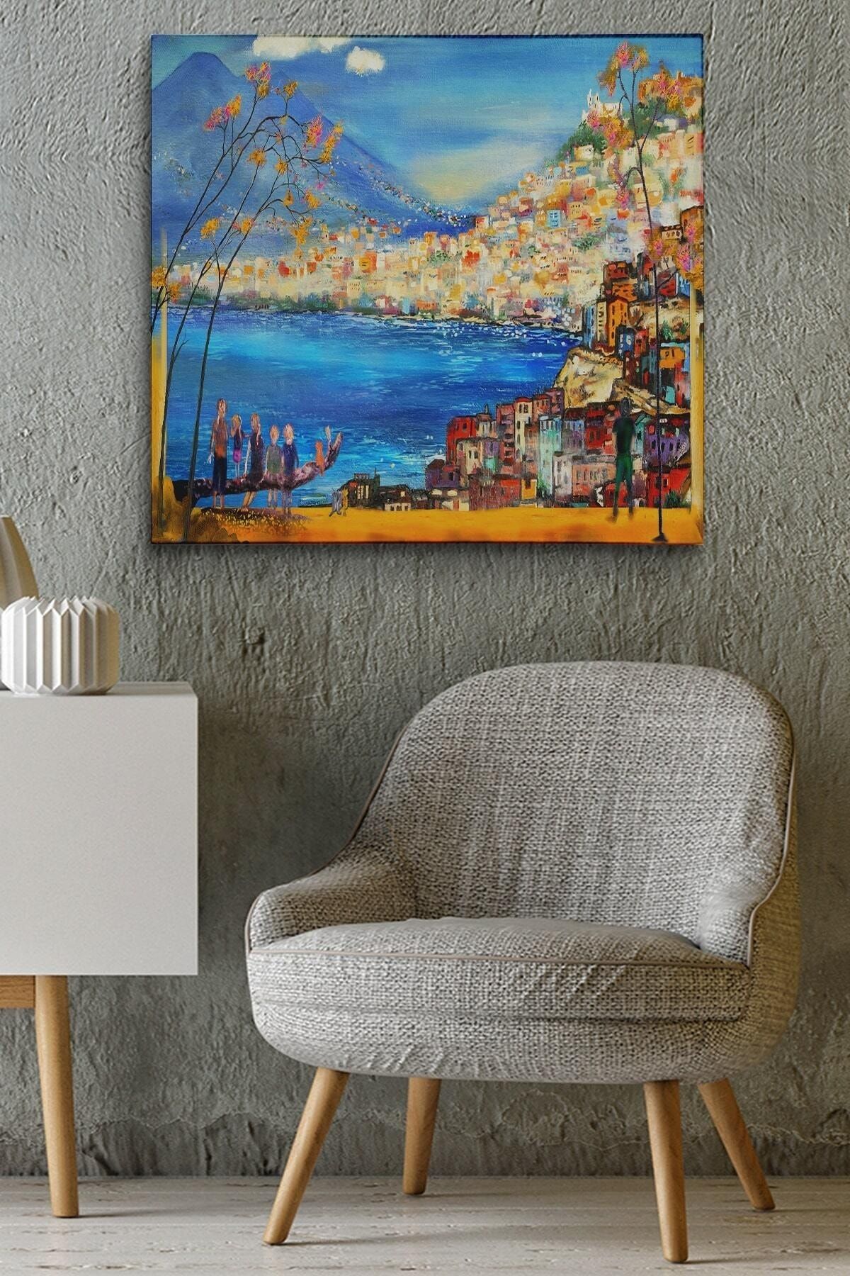 Güney Italya Yağlıboya Görünüm Dekoratif Kanvas Duvar Tablosu