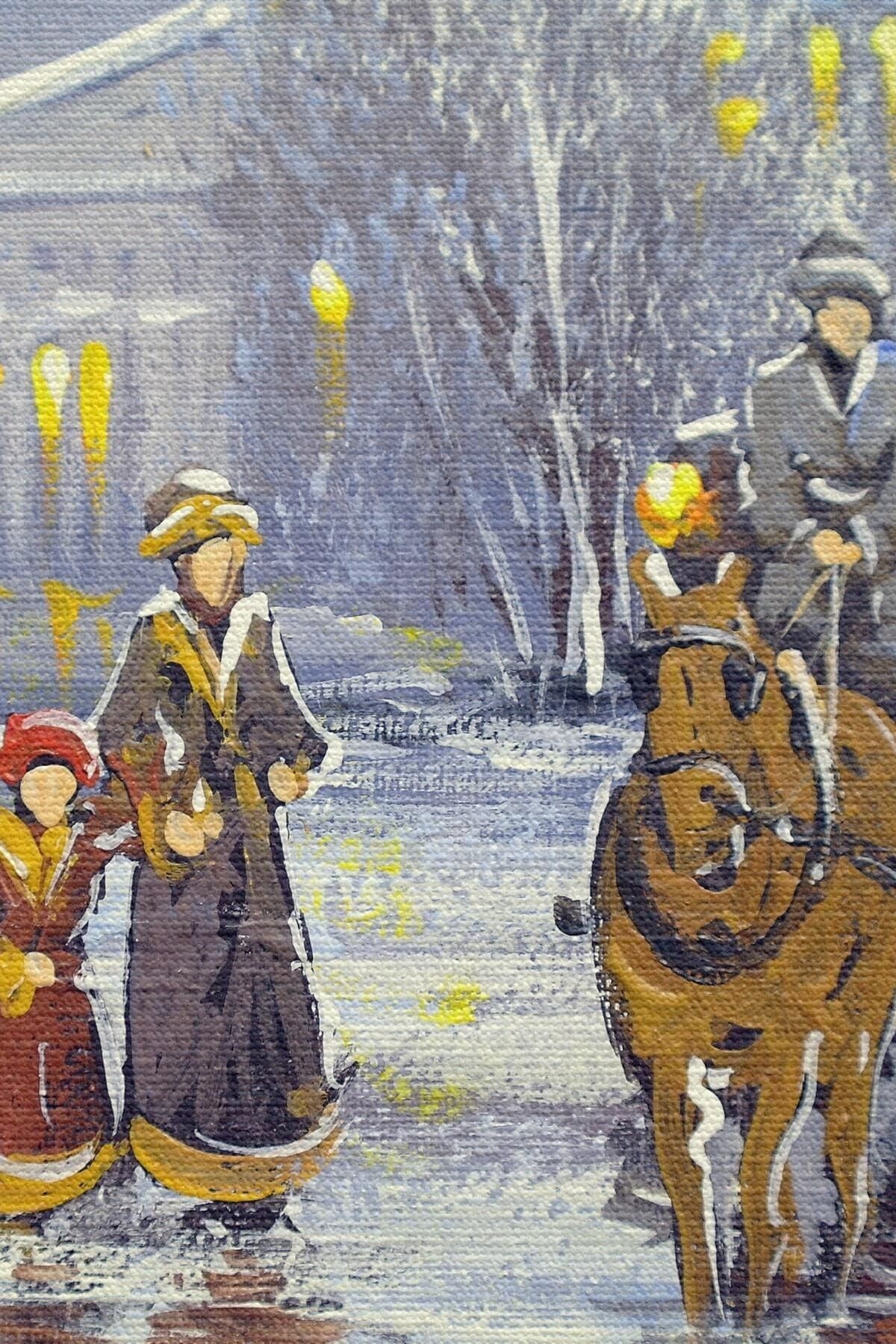 Eski Şehir Ve At Arabası Yağlıboya Görünüm Dekoratif Kanvas Duvar Tablosu