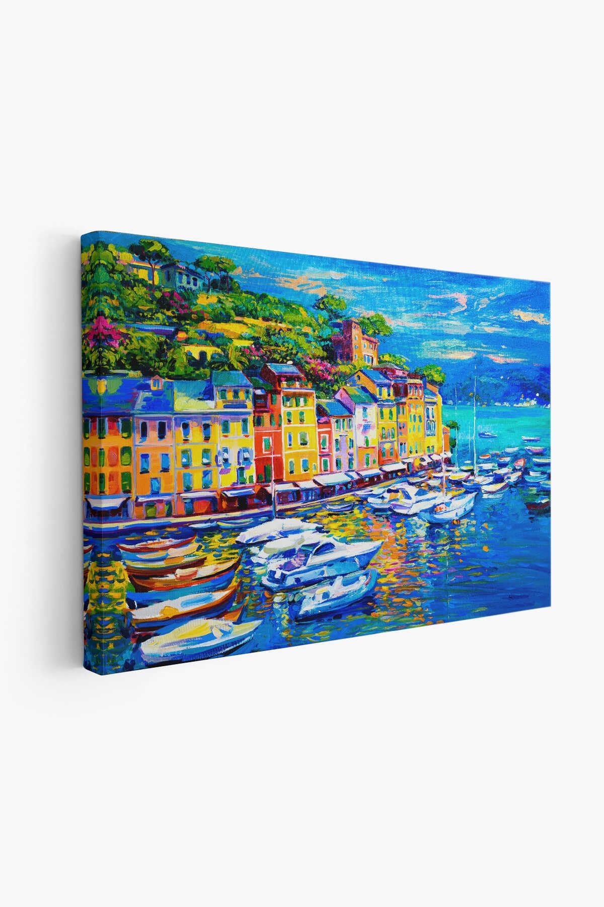 Liman Tekneleri Yağlıboya Görünüm Dekoratif Kanvas Duvar Tablosu
