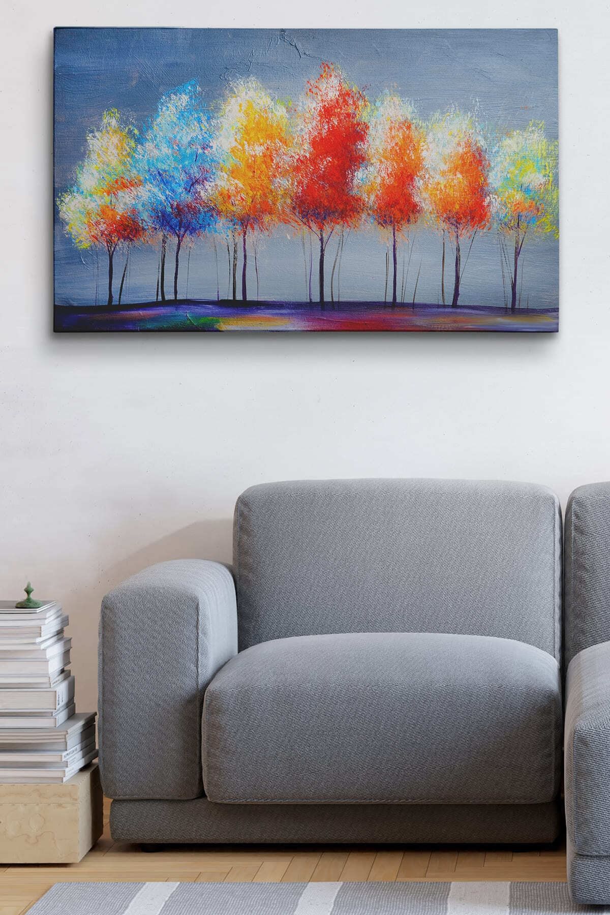 Renkli Ağaçlar Yağlıboya Görünüm Dekoratif Kanvas Duvar Tablosu