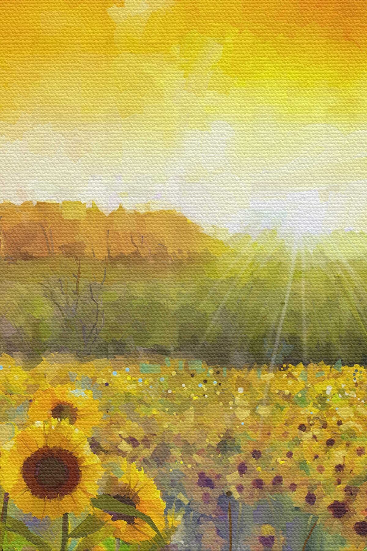 Ayçiçeği Tarlası Yağlıboya Görünüm Dekoratif Kanvas Tablo