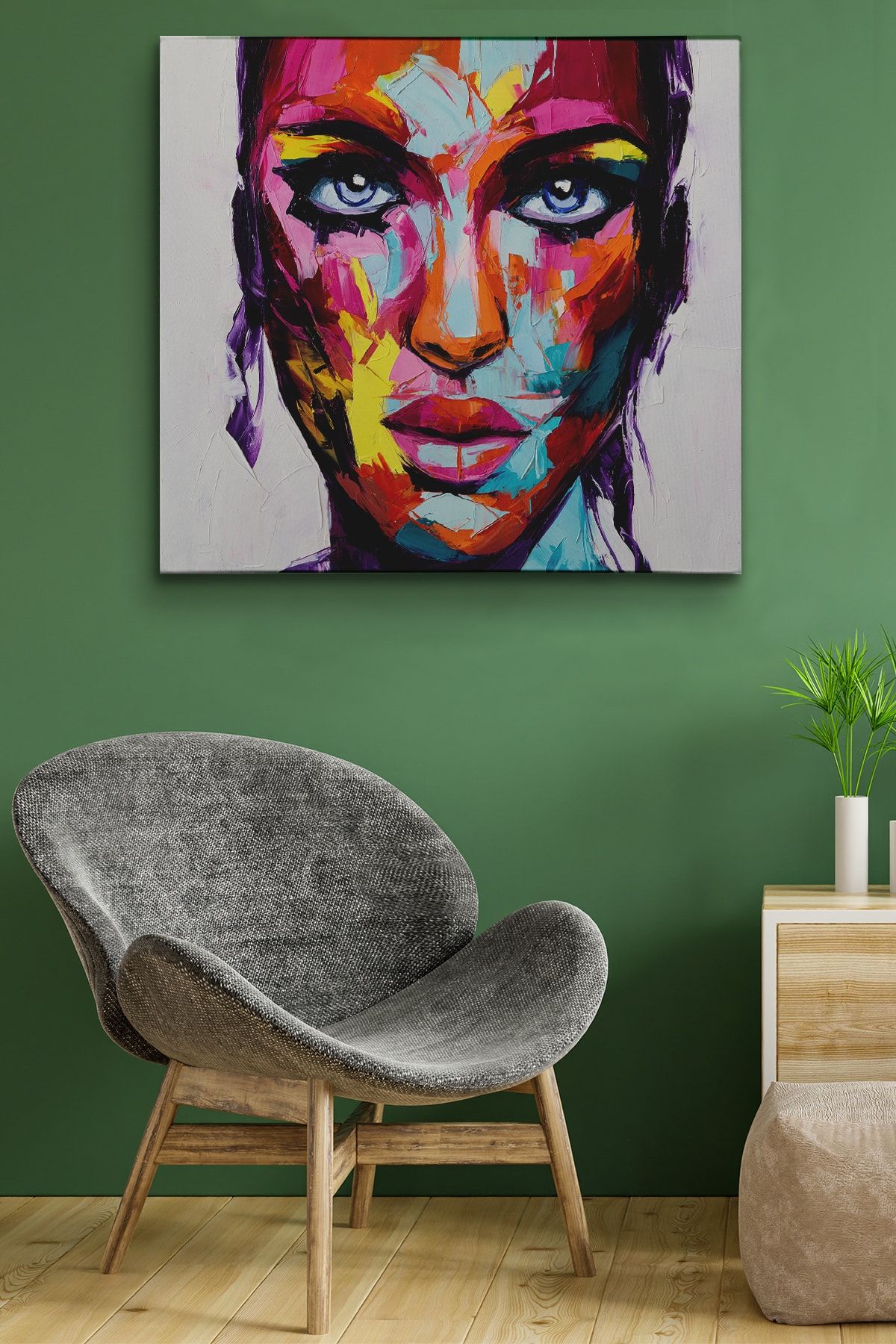 Soyut Renkli Kadın Yağlıboya Görünüm Dekoratif Kanvas Duvar Tablosu