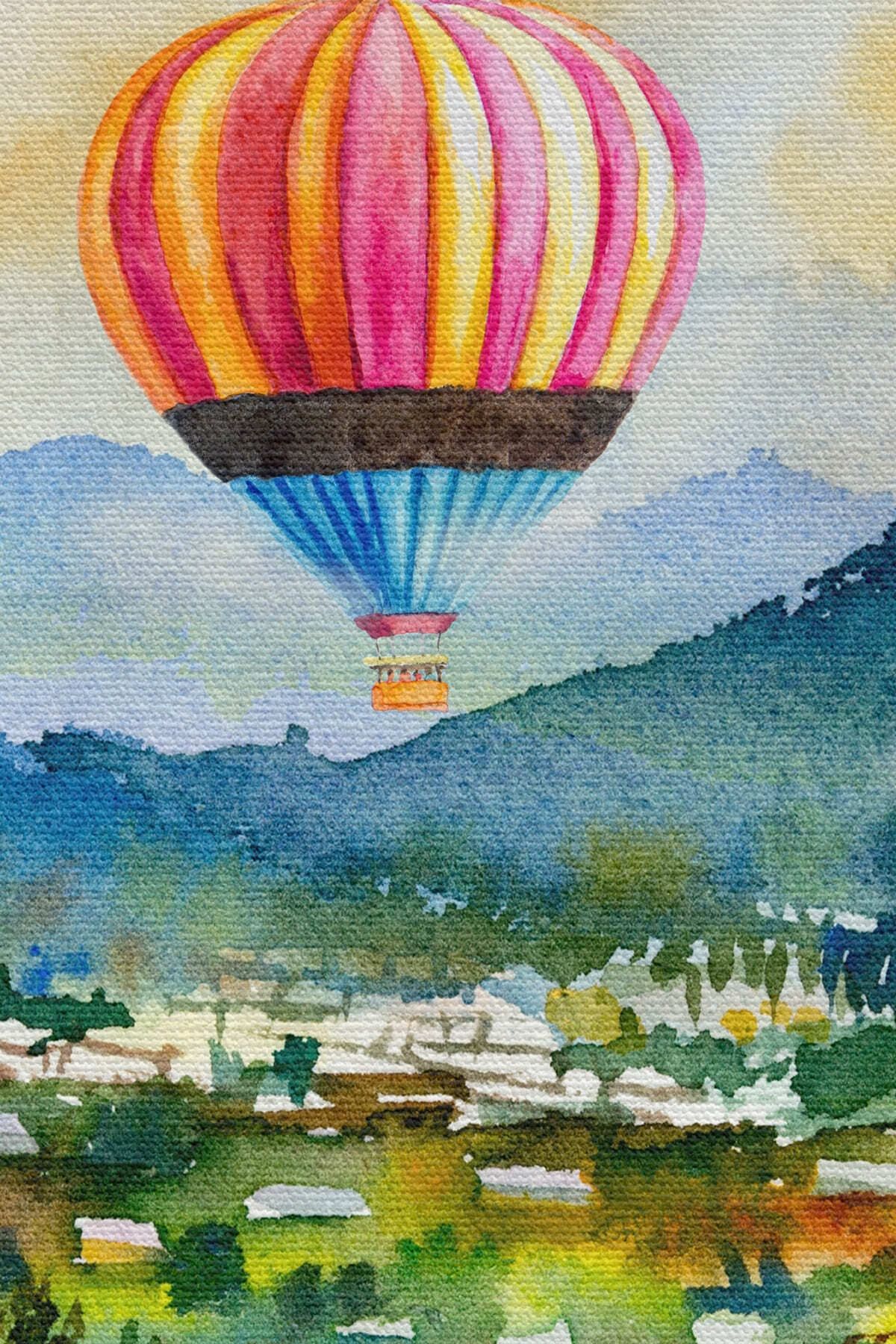 Kapadokya Hava Balonları Yağlıboya Görünüm Dekoratif Kanvas Duvar Tablosu
