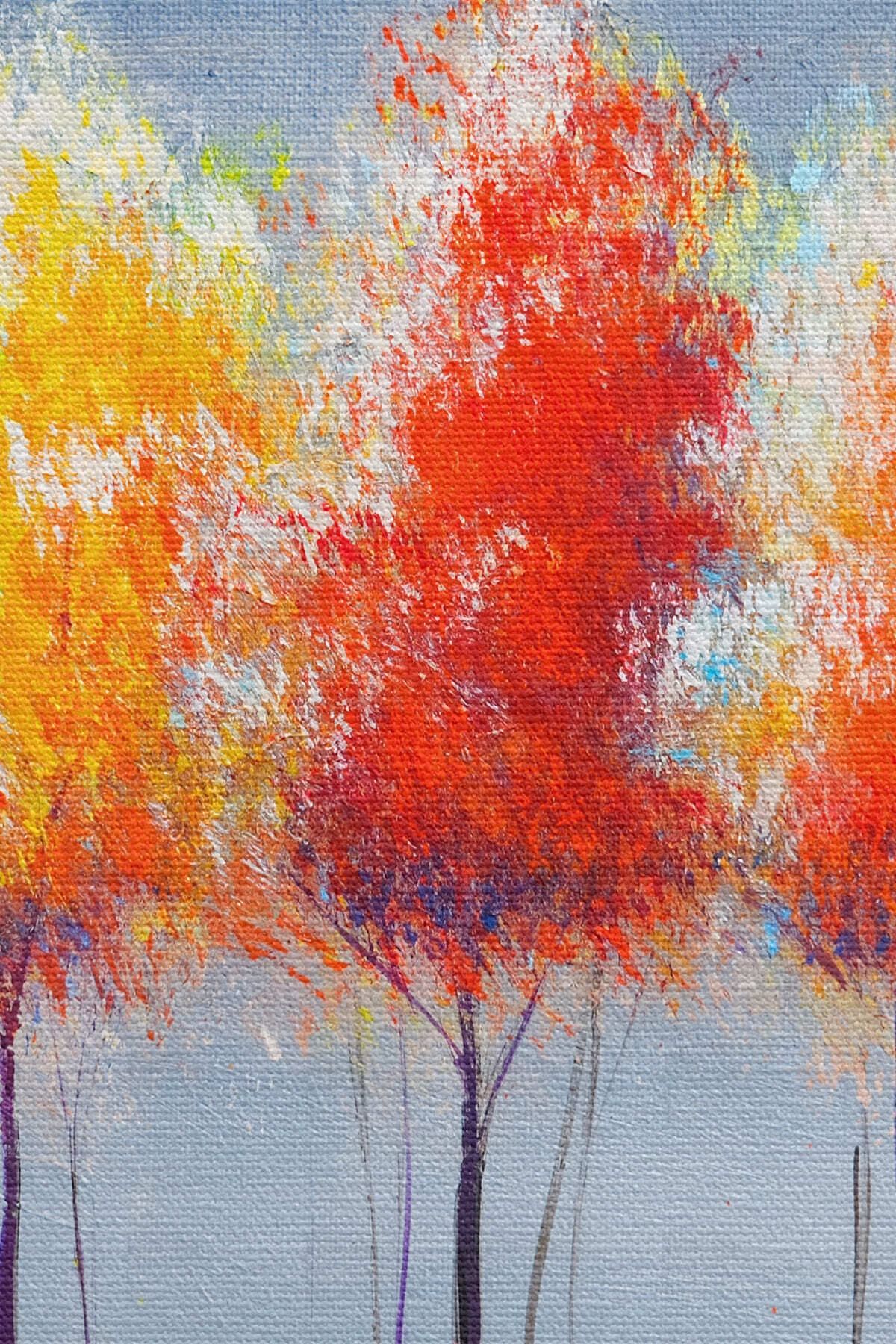 Renkli Ağaçlar Yağlıboya Görünüm Dekoratif Kanvas Duvar Tablosu