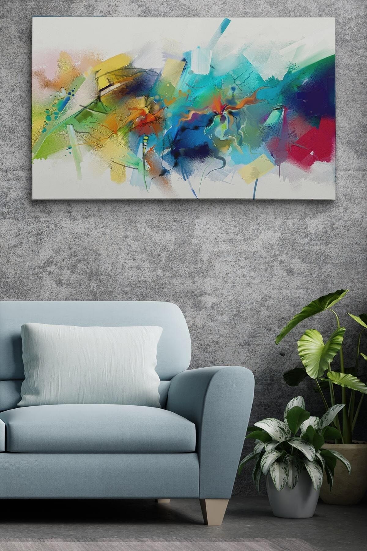 Soyut Fırça Darbeleri Ile Yağlıboya Görünüm Dekoratif Kanvas Duvar Tablosu