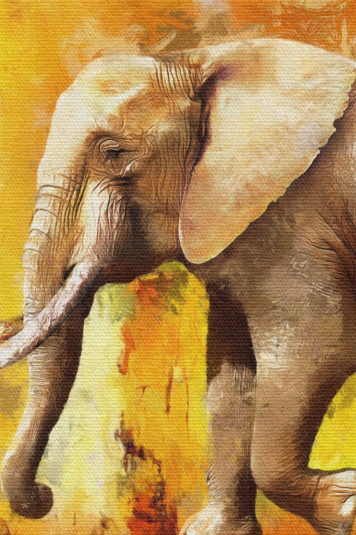 Modern Sanat Tarzı Yürüyen Fil Yağlıboya Görünüm Kanvas Duvar Tablosu