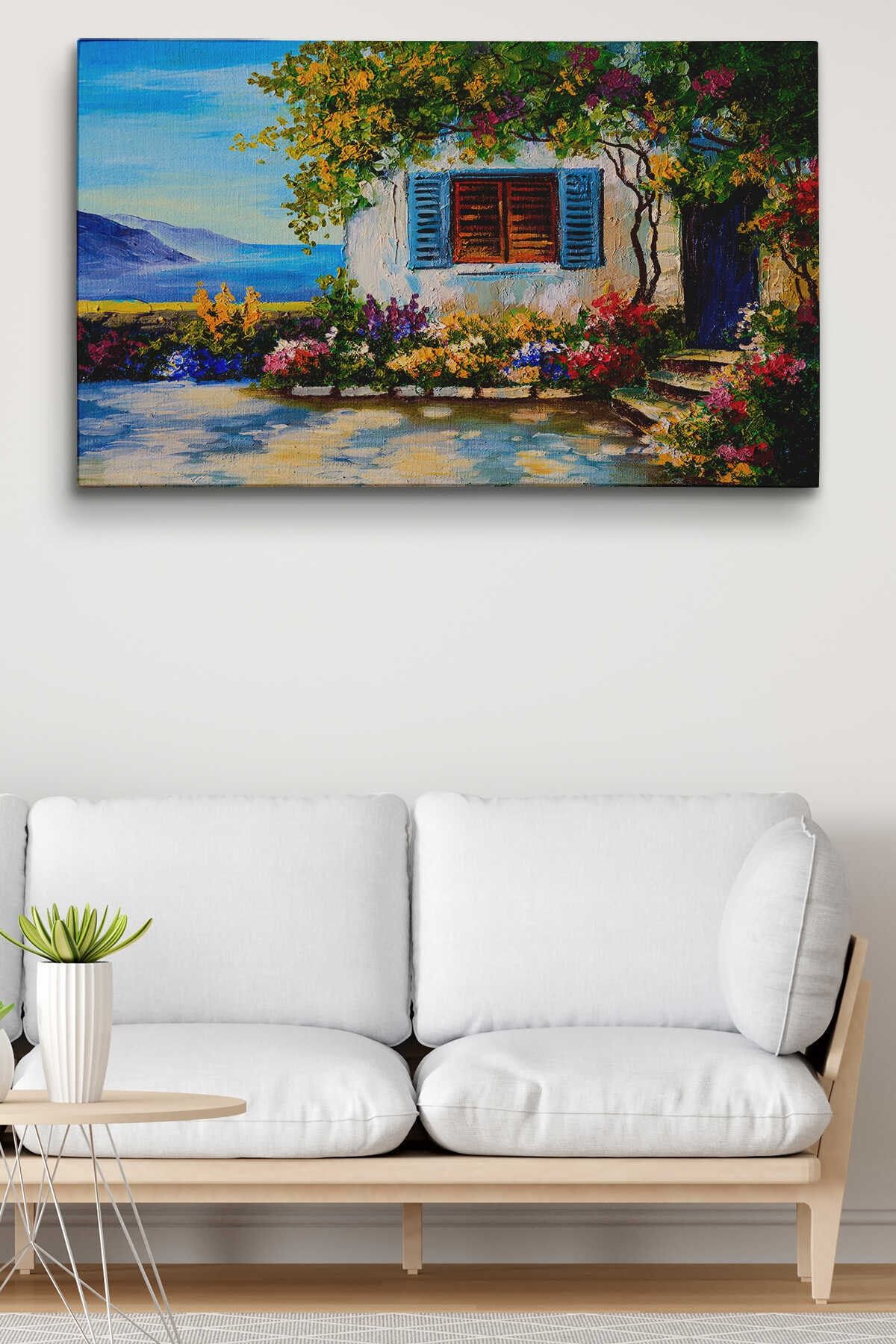 Deniz Manzaralı Güzel Ev Dekoratif Kanvas Duvar Tablosu