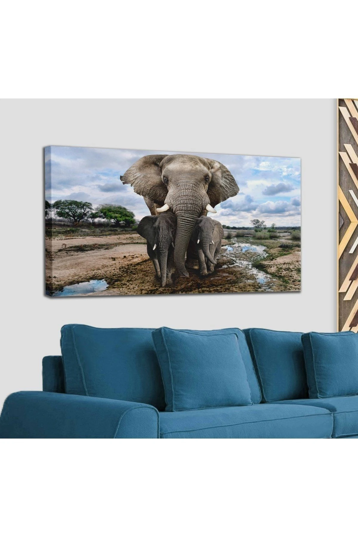 Fil Ve Yavruları Dekoratif Kanvas Tablo 1134
