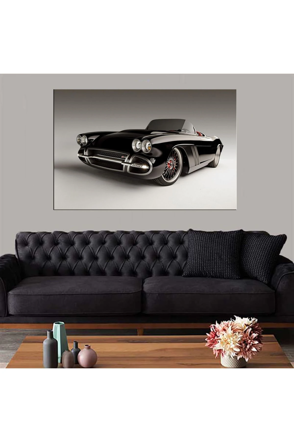 Dekoratif Baskı Siyah Araba Kanvas Tablo