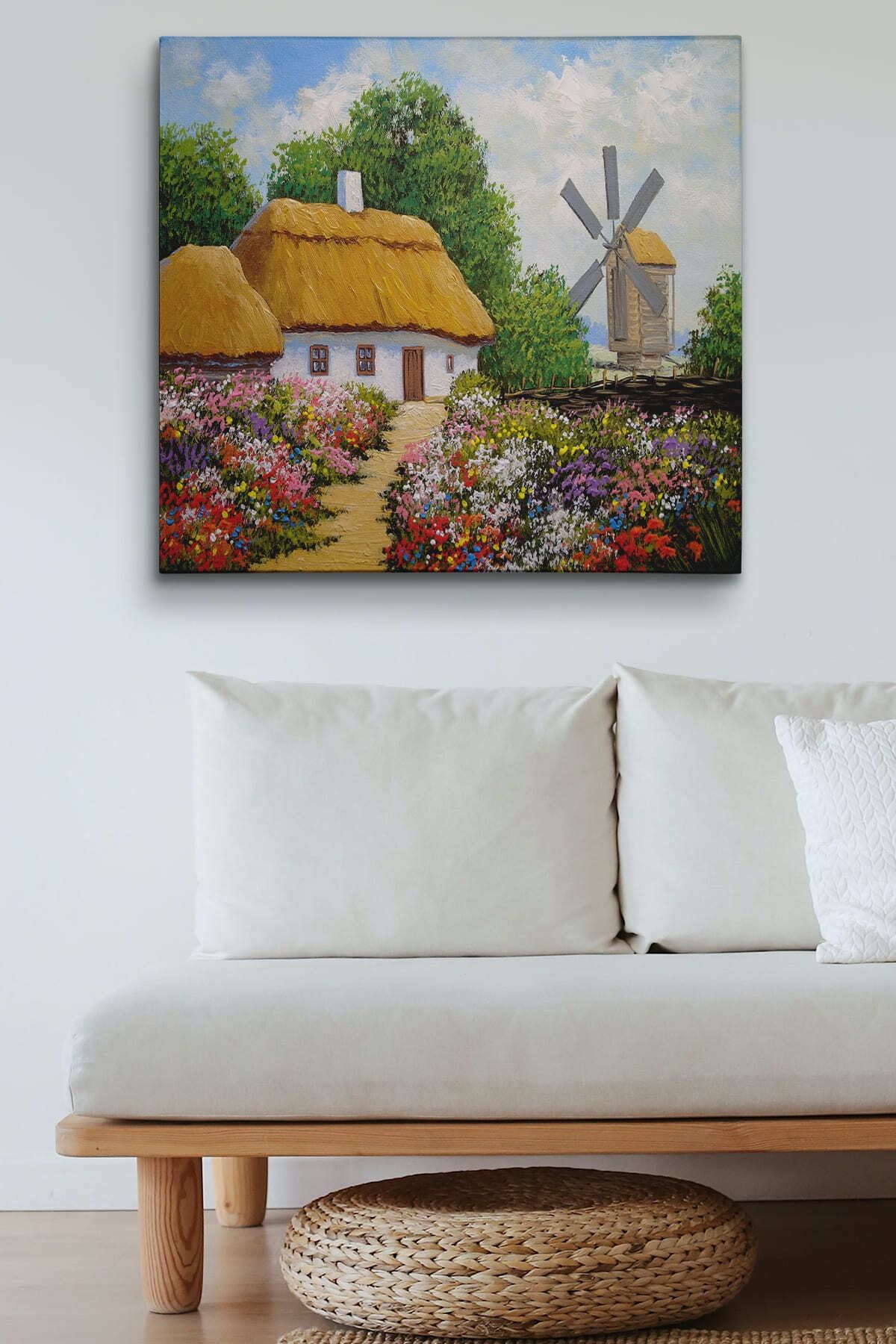 Ukrayna Köy Evi Manzarası Yağlıboya Görünüm Dekoratif Kanvas Duvar Tablosu