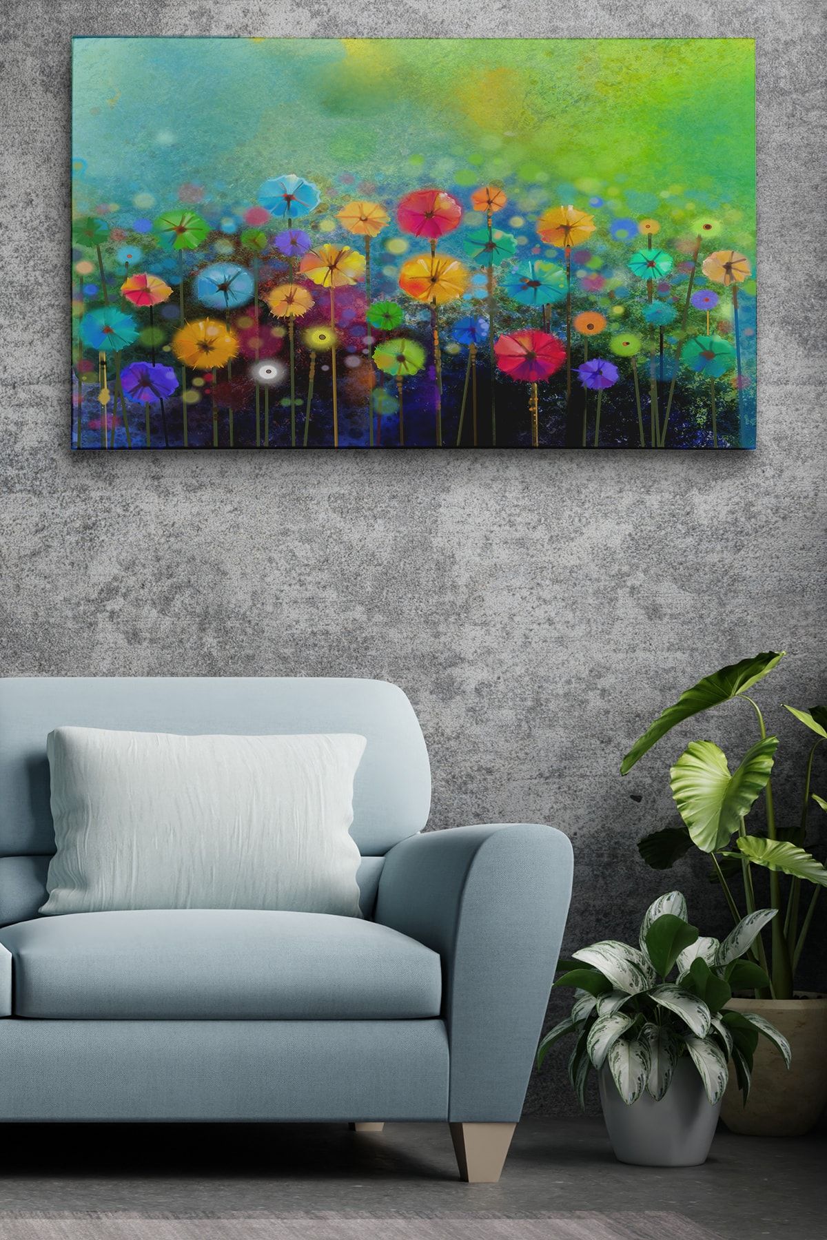 Soyut Çiçekler Suluboya Görünüm Dekoratif Kanvas Duvar Tablosu