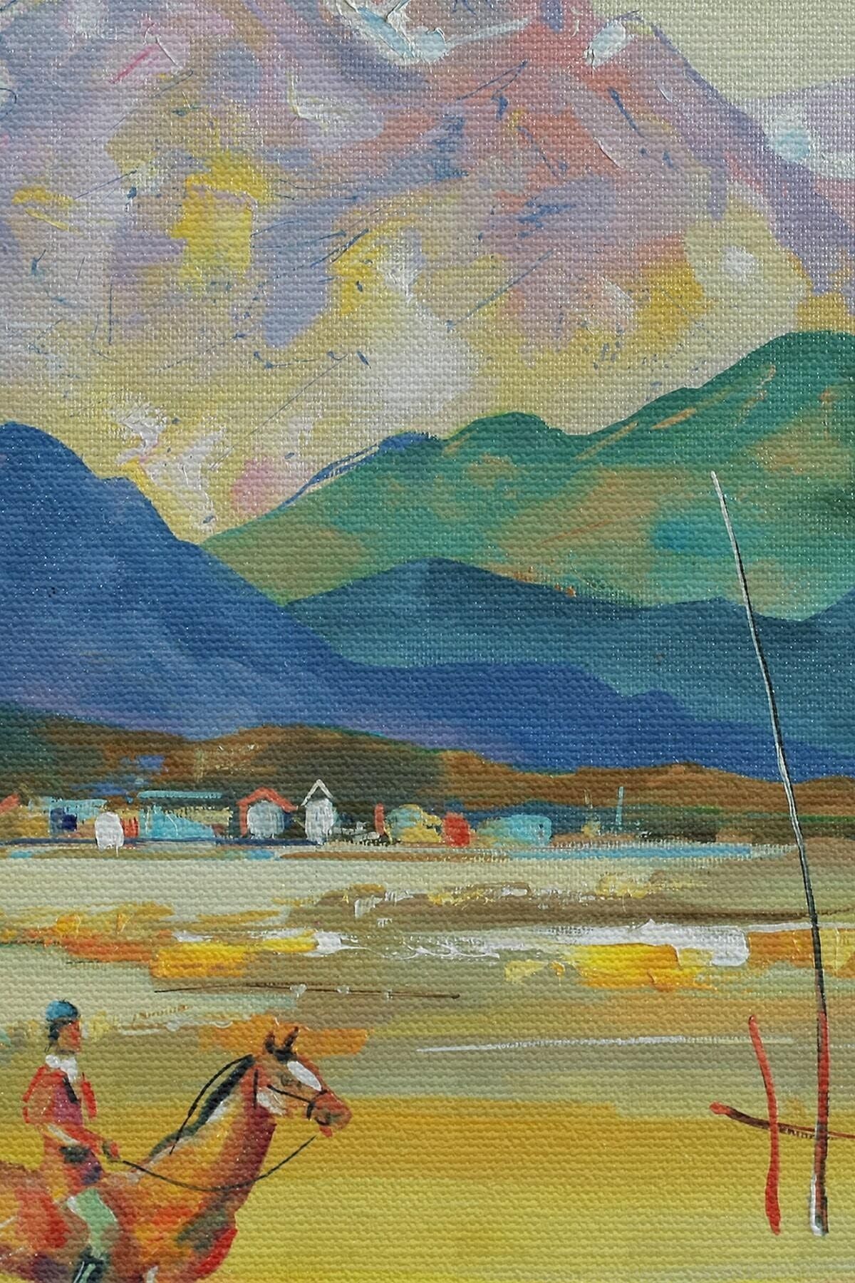 Kazakistan Da Bir Göçebe Çadırı Yağlıboya Görünüm Dekoratif Kanvas Duvar Tablosu