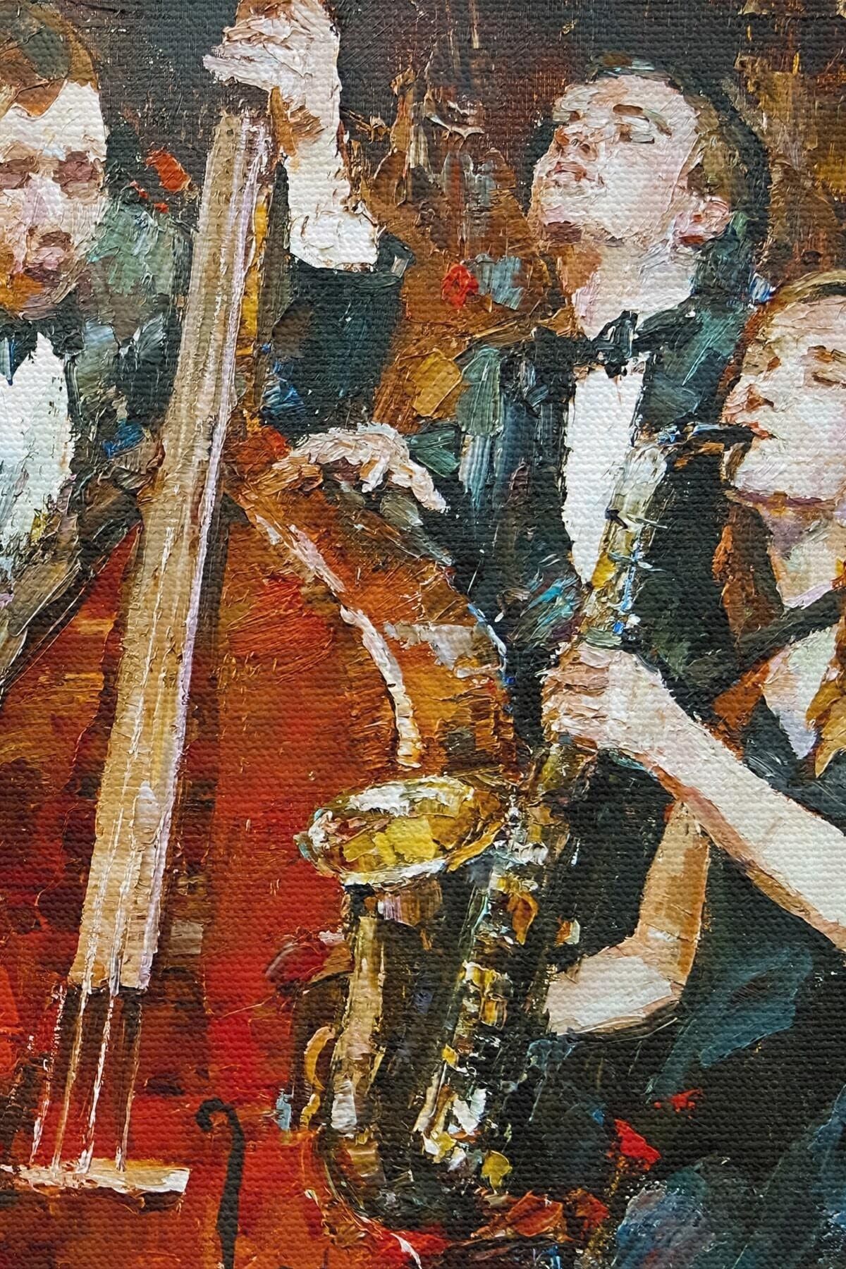 Caz Grubu Yağlıboya Görünüm Dekoratif Kanvas Duvar Tablosu