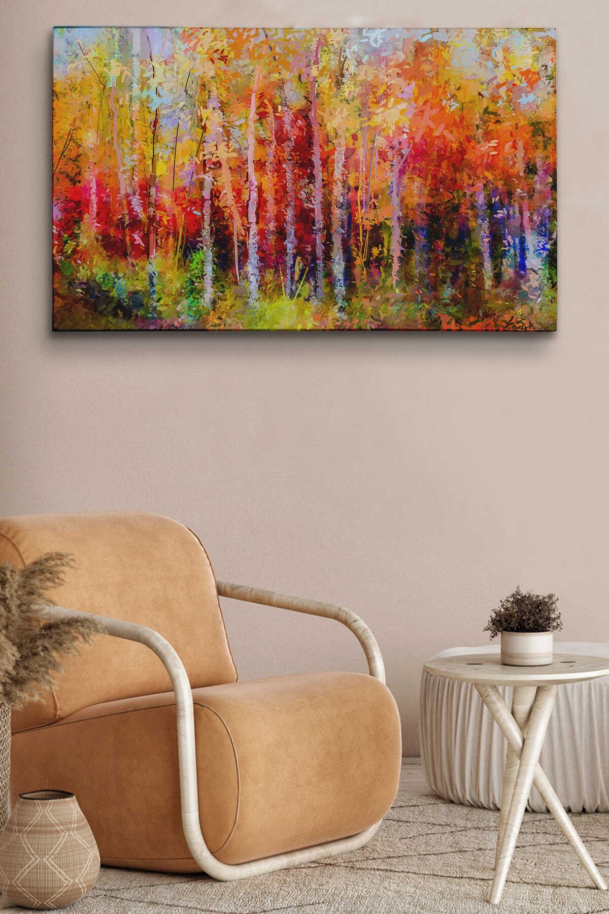 Son Bahar Ağaçları Yağlıboya Görünüm Dekoratif Kanvas Duvar Tablosu