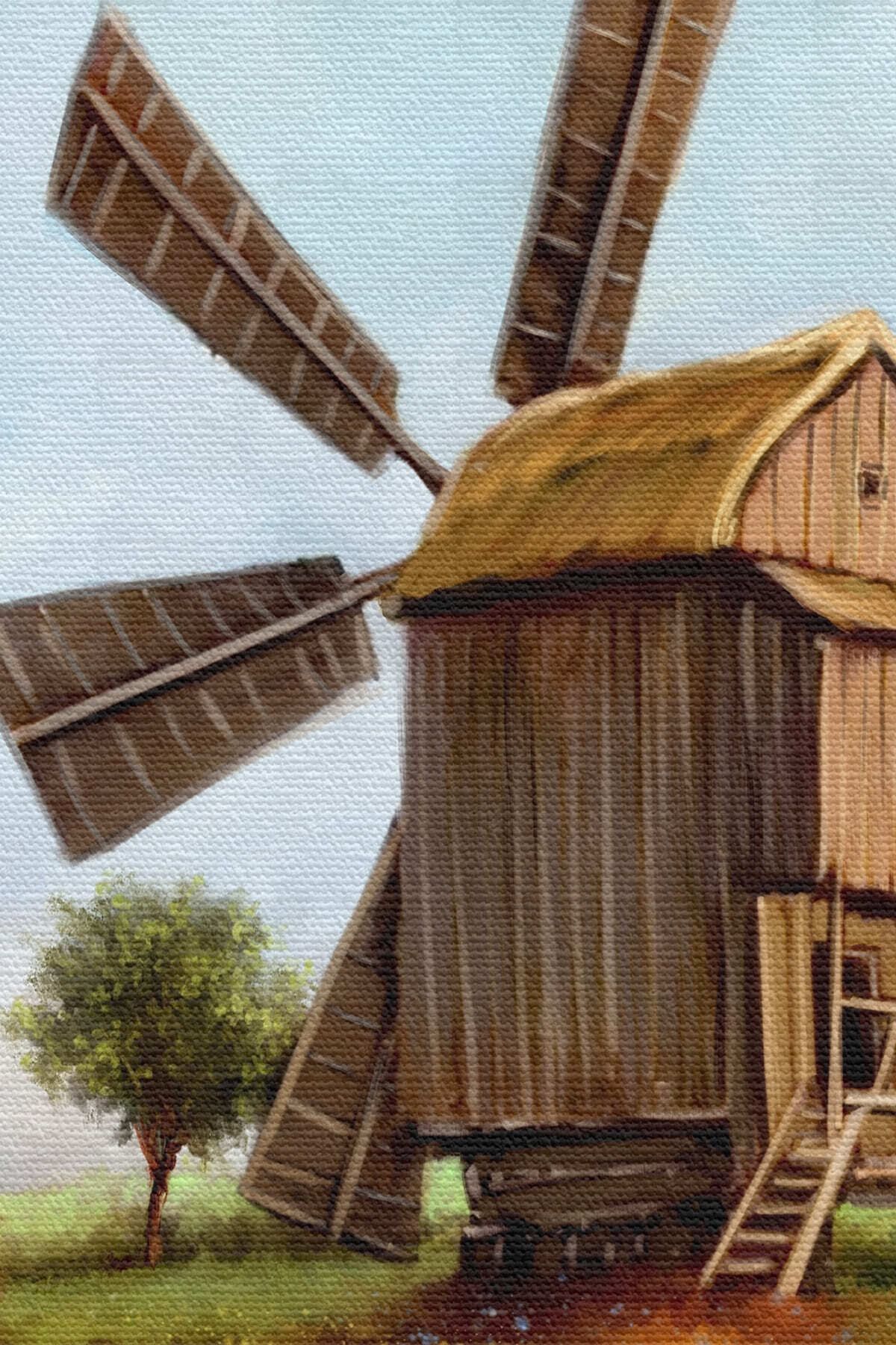 Eski Yel Değirmeni Yağlıboya Görünüm Dekoratif Kanvas Duvar Tablosu