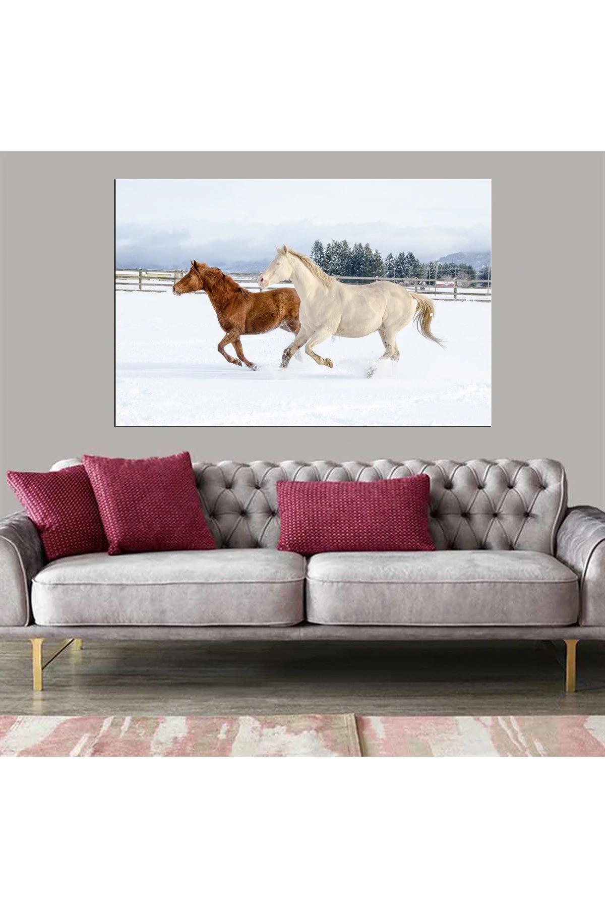 Dekoratif Baskı Karlar Üstünde At Kanvas Tablo