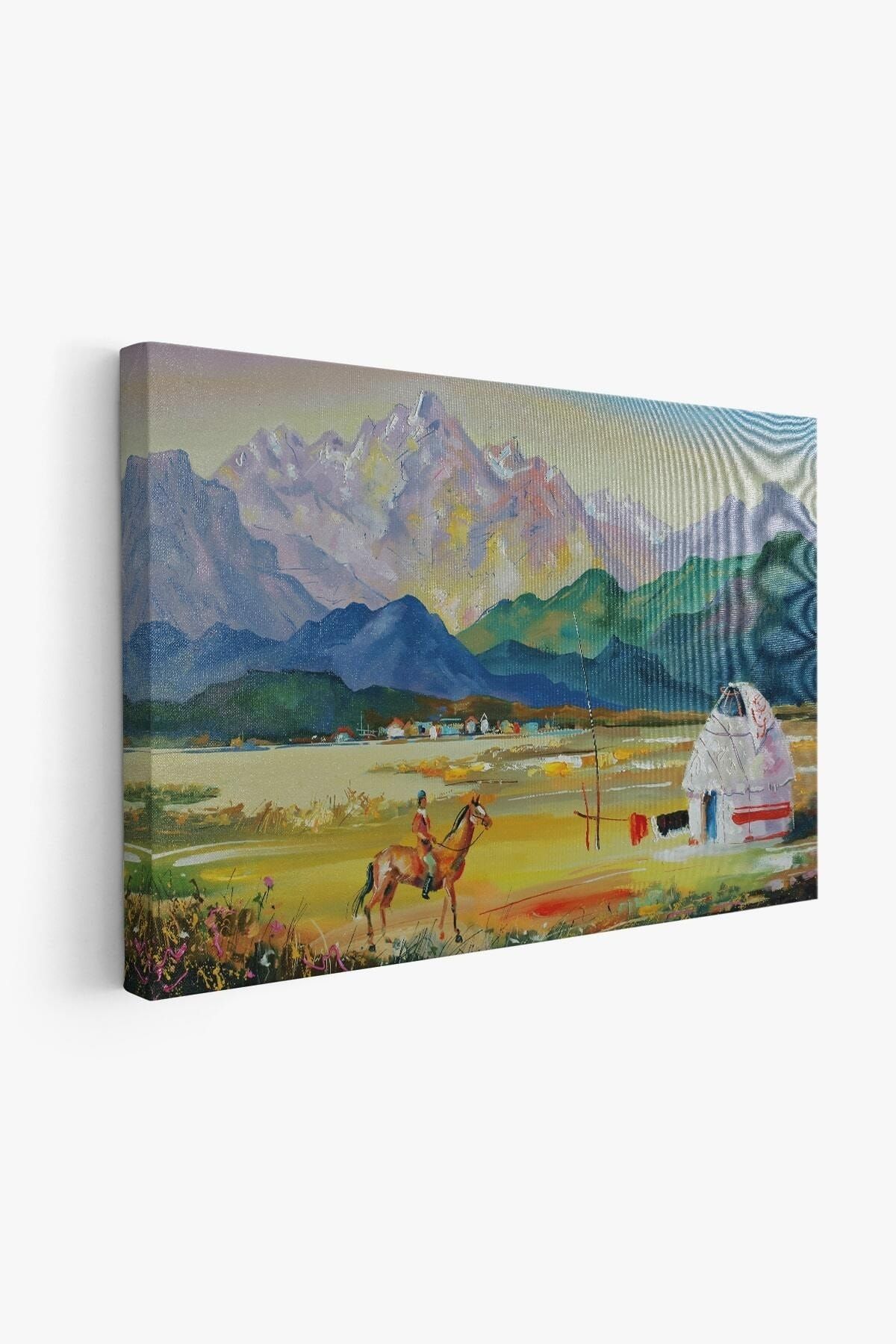 Kazakistan Da Bir Göçebe Çadırı Yağlıboya Görünüm Dekoratif Kanvas Duvar Tablosu