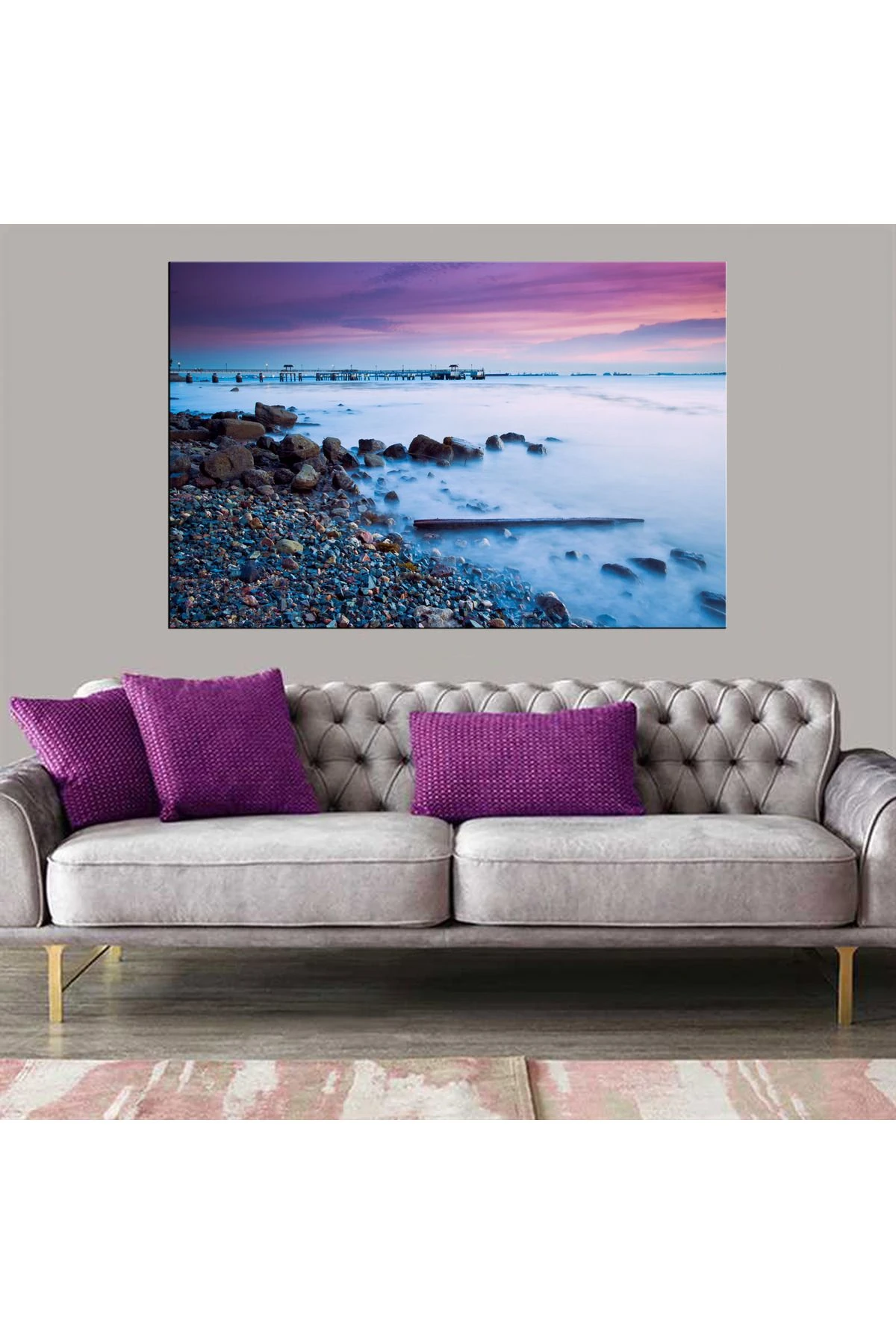 Dekoratif Baskı Sahil ve Çakıl Taşları Kanvas Tablo