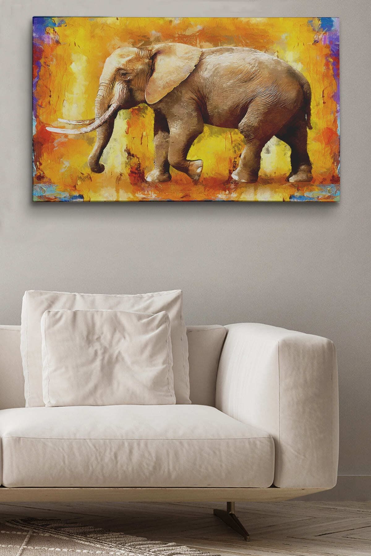 Modern Sanat Tarzı Yürüyen Fil Yağlıboya Görünüm Kanvas Duvar Tablosu