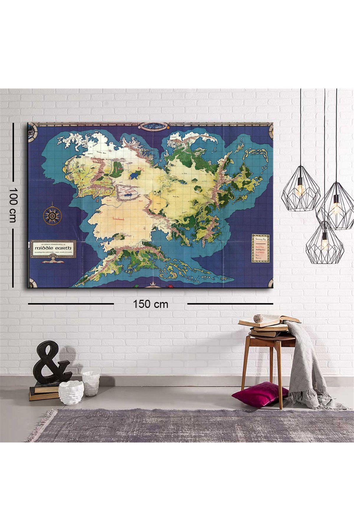 Dekoratif Baskı Middle Earth Harita Kanvas Tablo