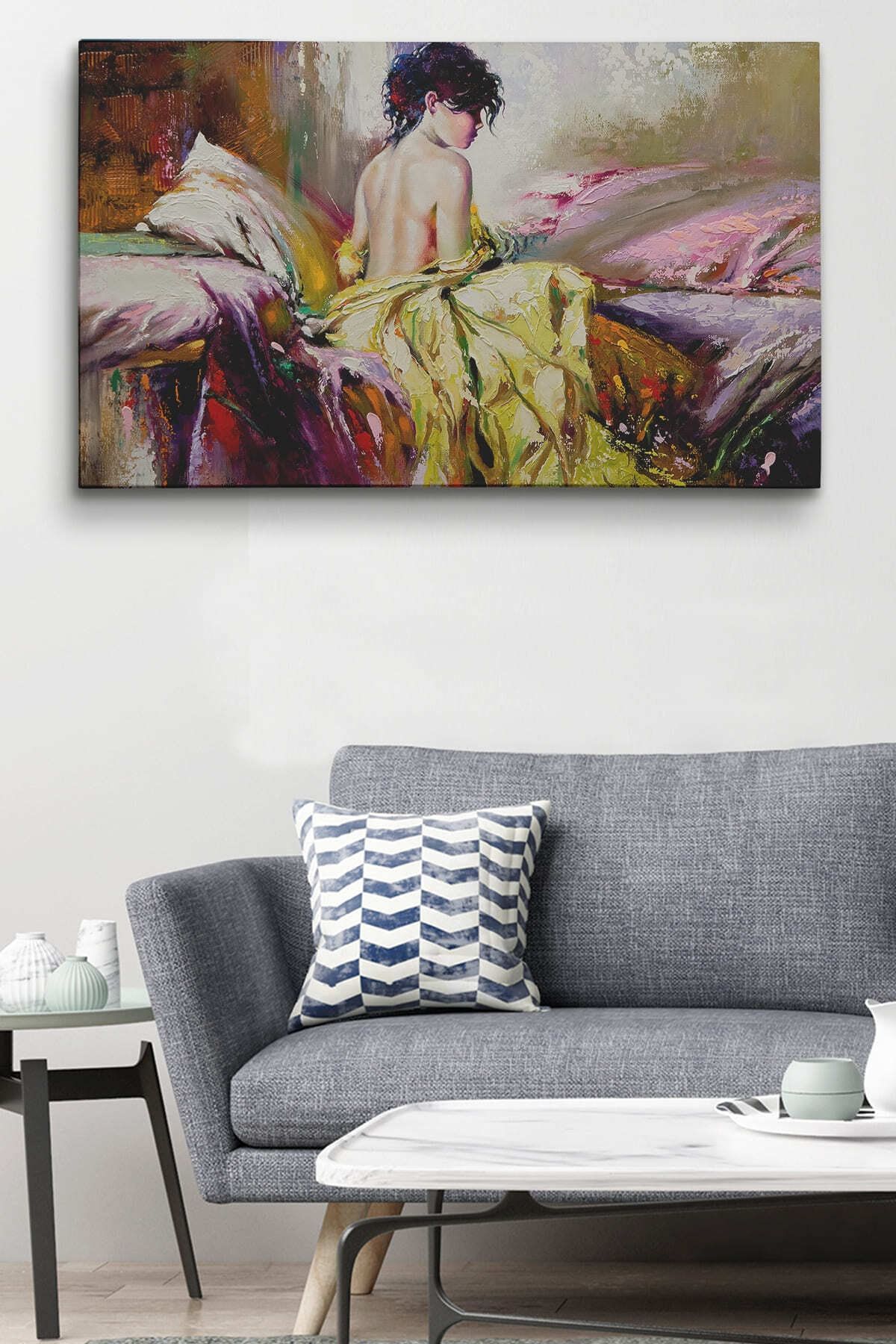 Yalnız Kadın Pastelboya Görünüm Dekoratif Kanvas Duvar Tablosu