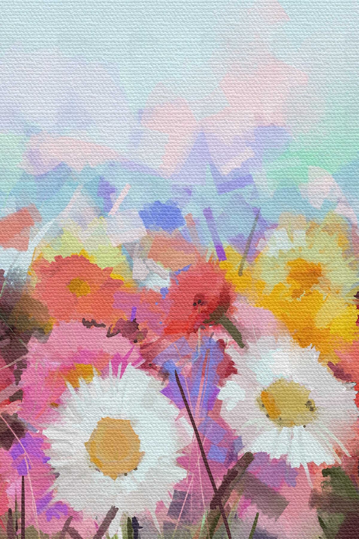 Güzel Çiçekler Yağlıboya Görünüm Dekoratif Kanvas Duvar Tablo