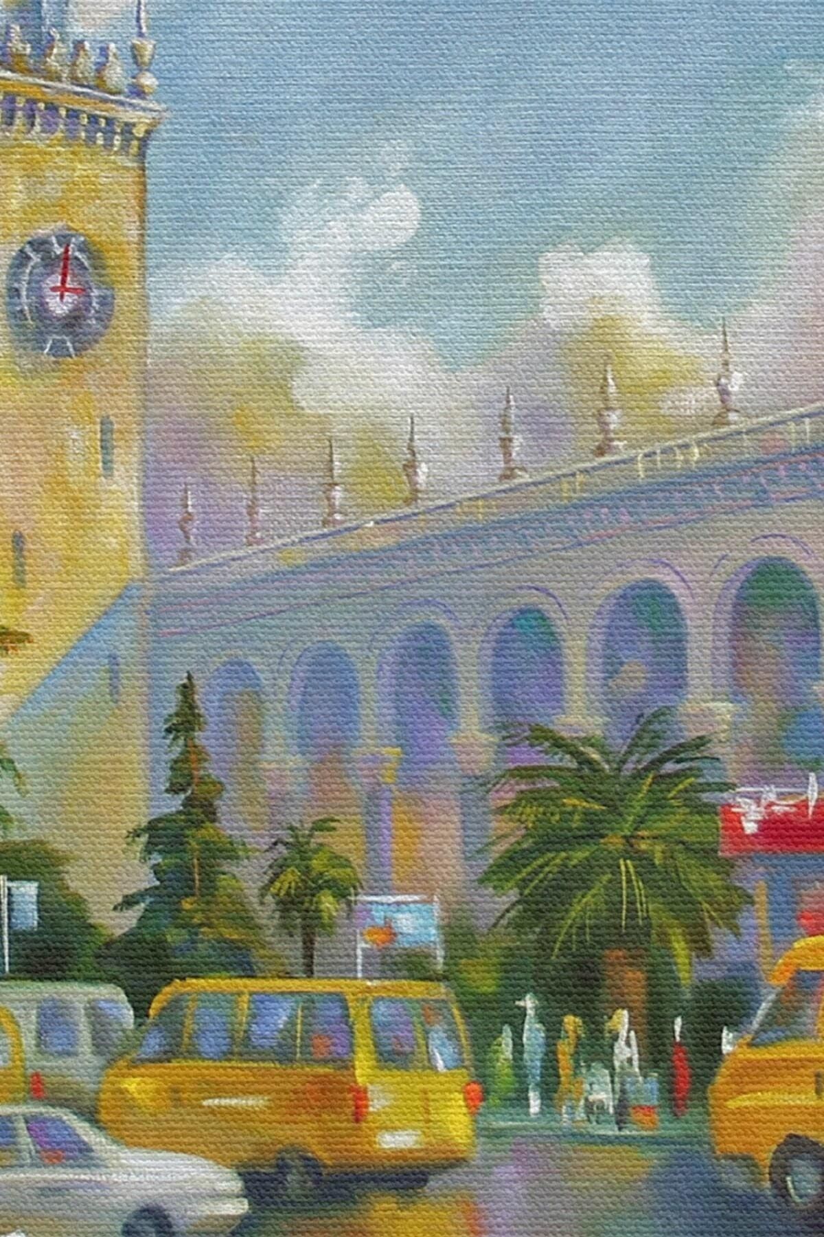 Soçhi Tren Istasyonu Yağlıboya Görünüm Dekoratif Kanvas Duvar Tablosu