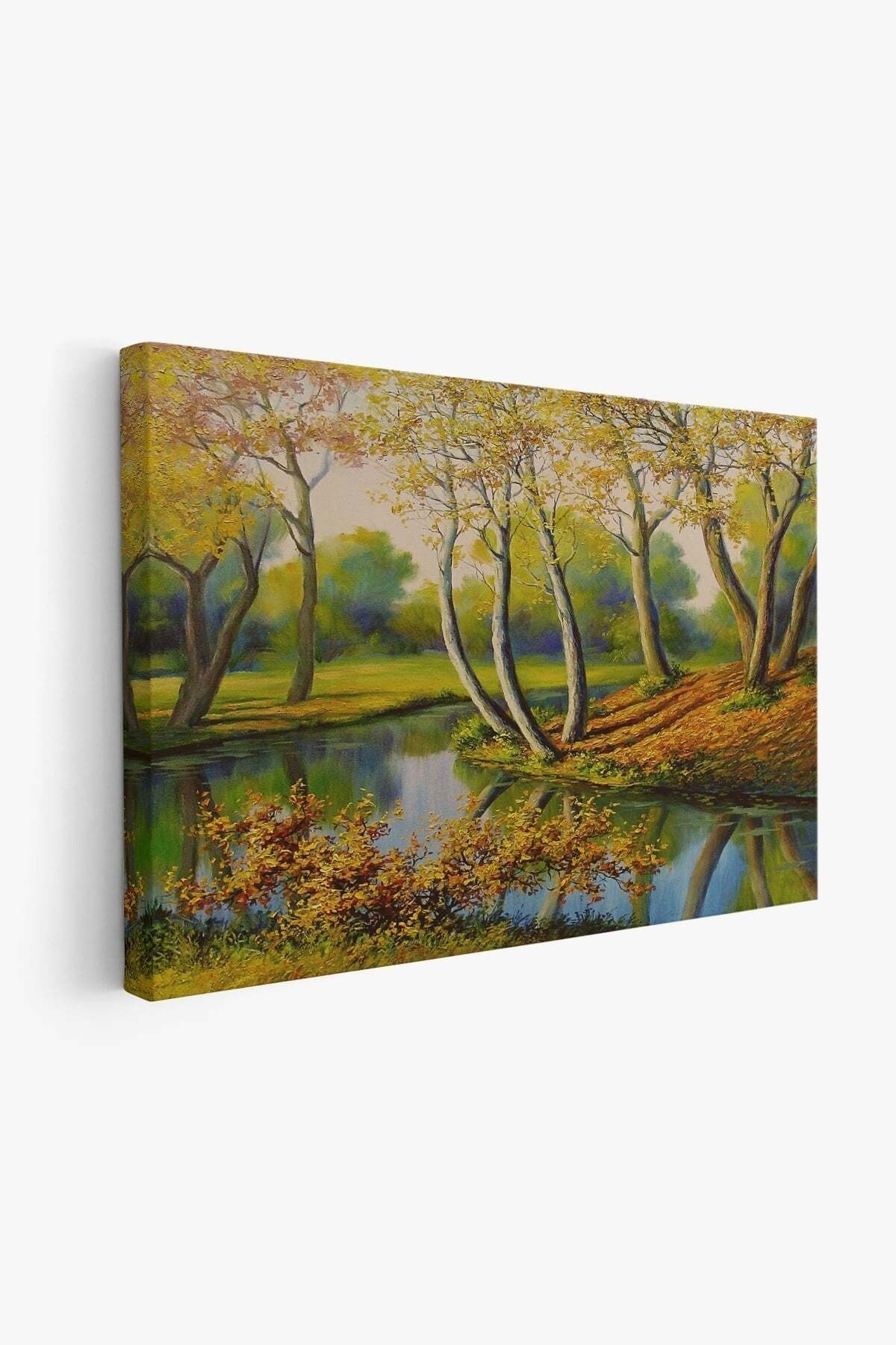 Nehir Manzaralı Yağlıboya Görünüm Dekoratif Kanvas Duvar Tablosu