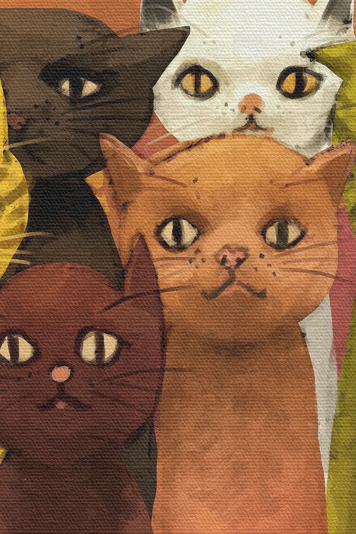 Soyut Kediler Yağlıboya Görünüm Dekoratif Kanvas Duvar Tablosu