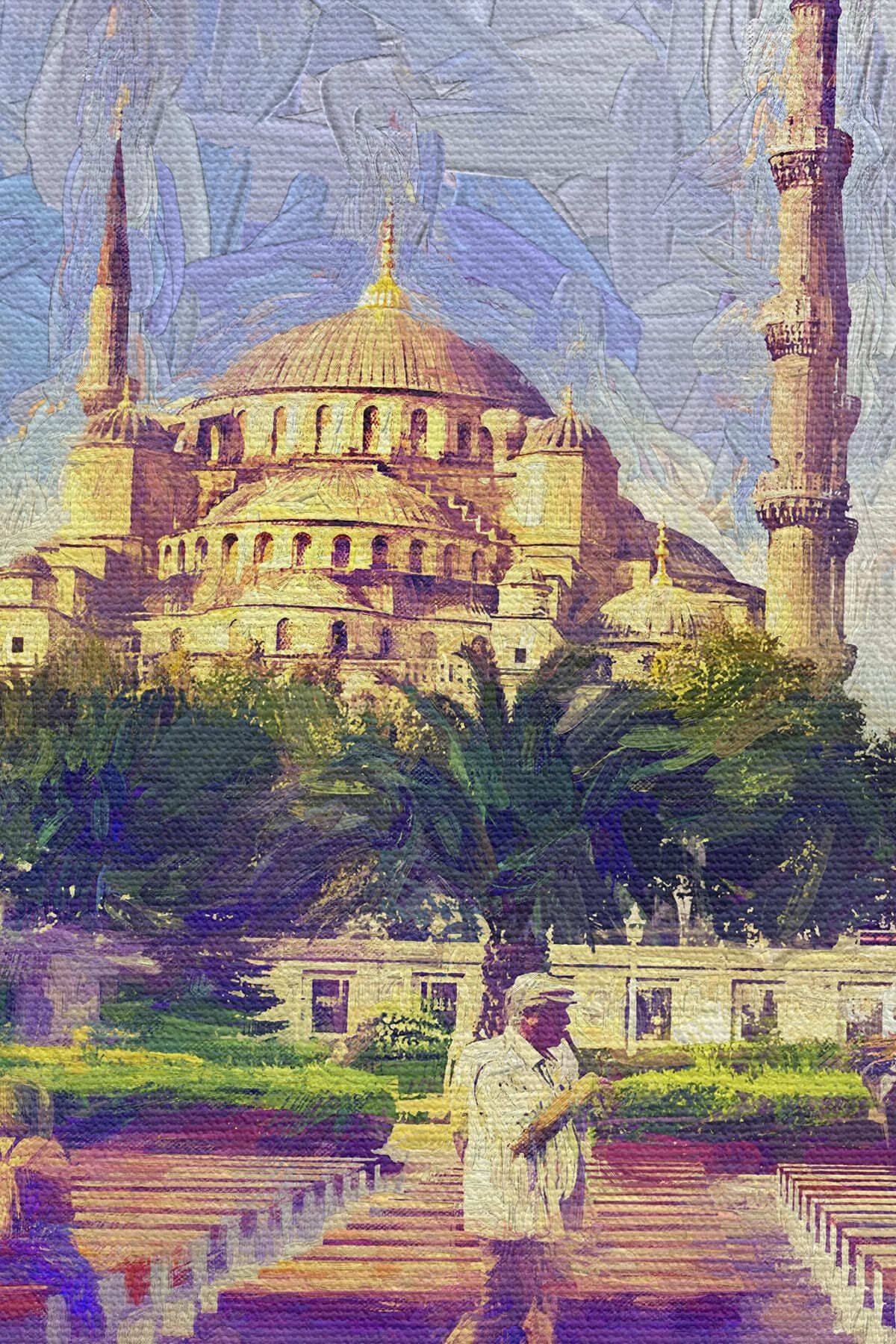 Sultan Ahmet Camii Yağlıboya Görünüm Dekoratif Kanvas Duvar Tablosu