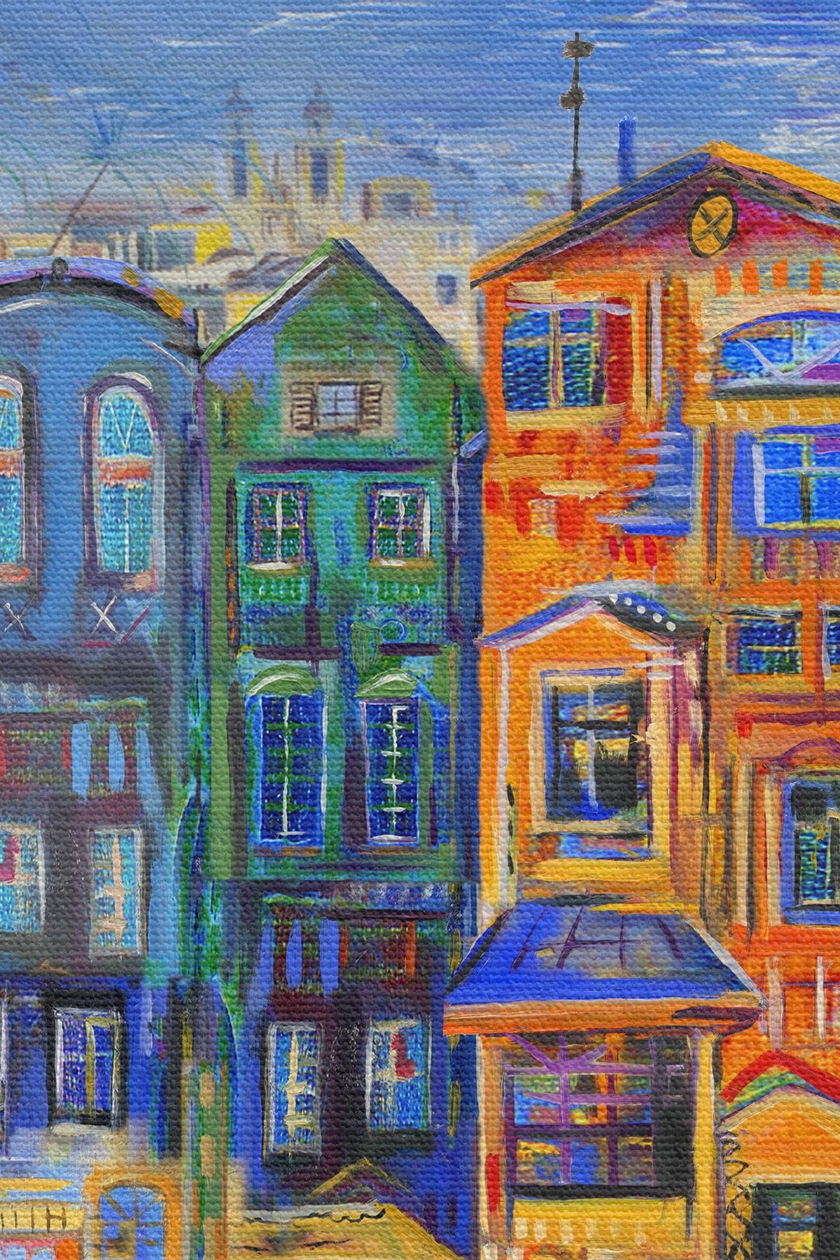 Hollanda Evleri Yağlıboya Görünüm Dekoratif Kanvas Duvar Tablosu