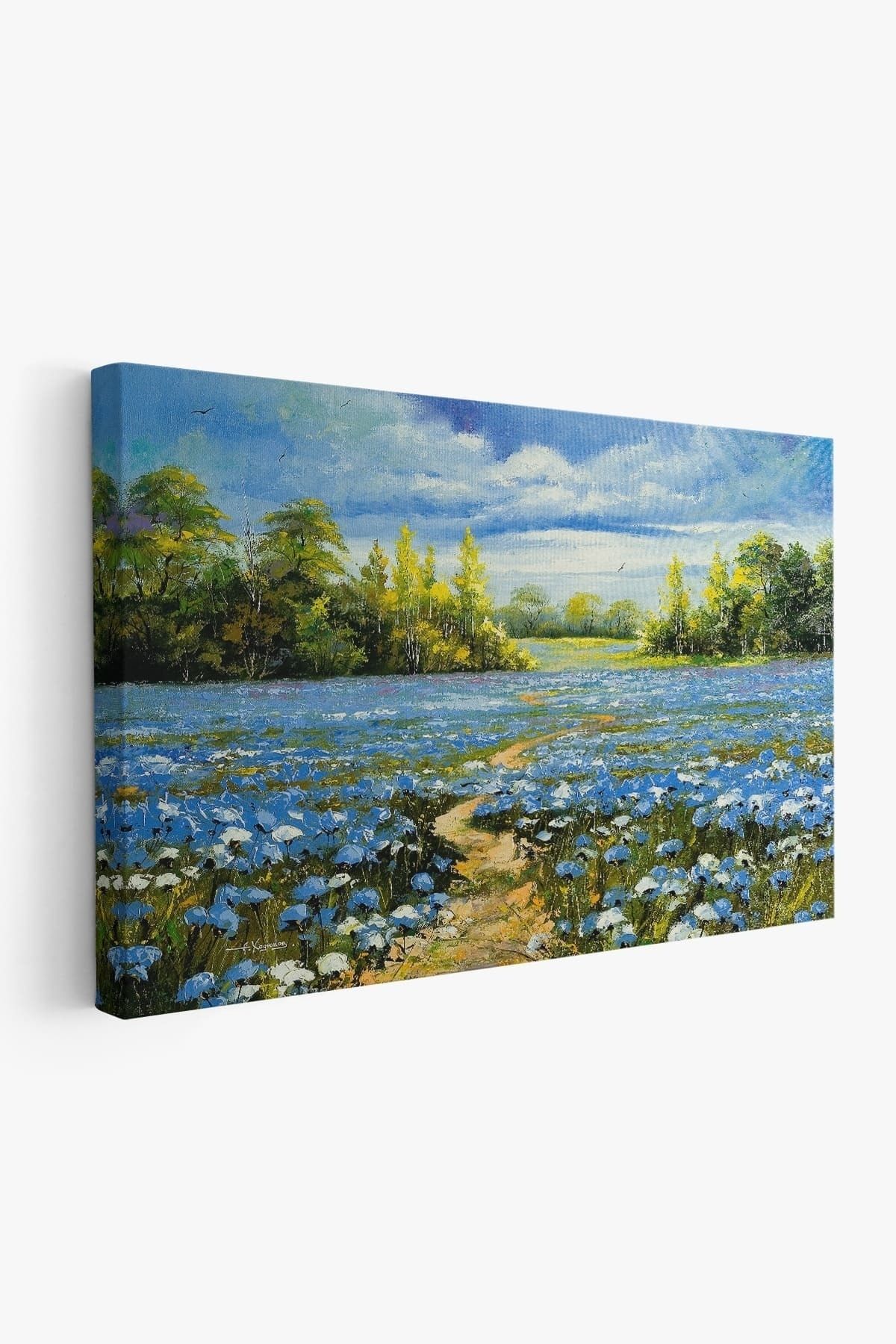 Mavi Gelincik Tarlası Yağlıboya Görünüm Dekoratif Kanvas Duvar Tablosu