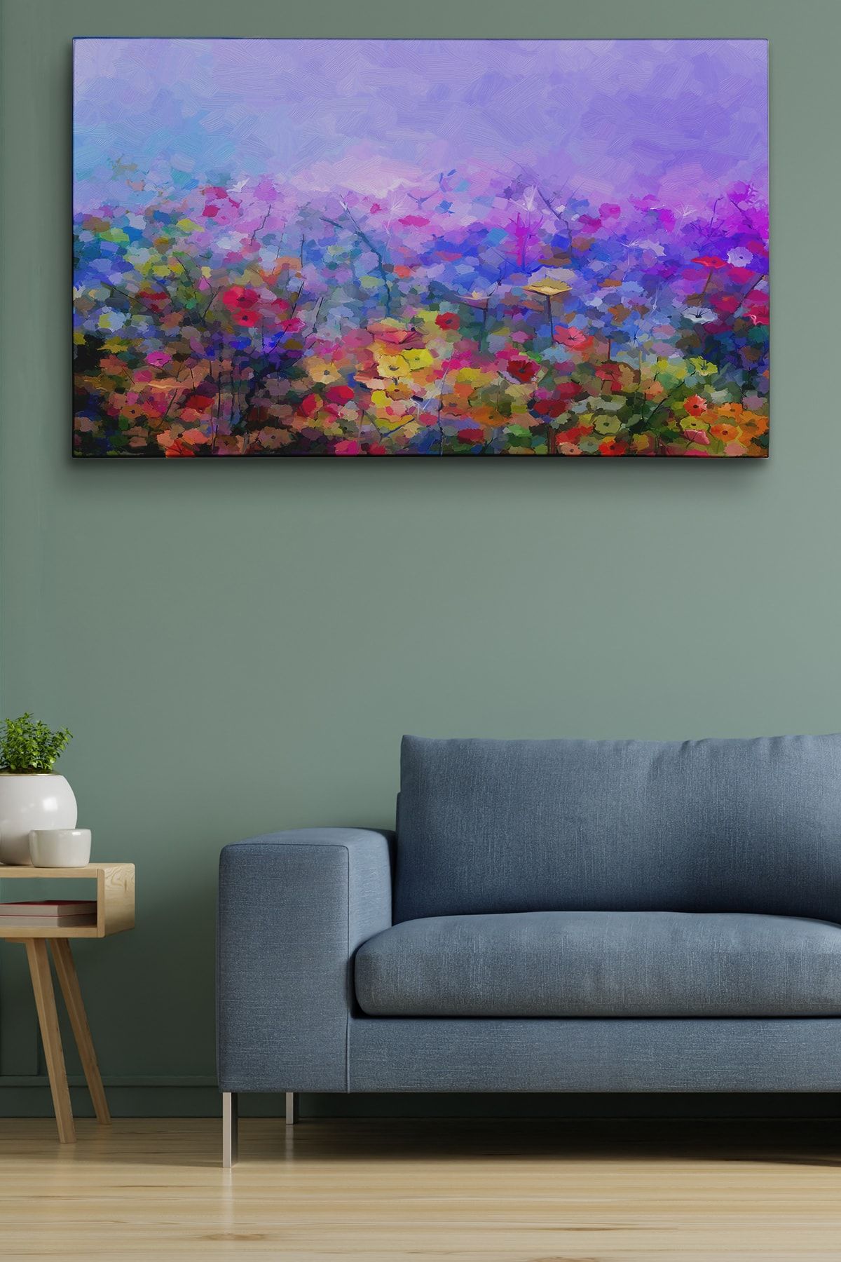 Kır Çiçekleri Yağlıboya Görünüm Dekoratif Kanvas Duvar Tablosu