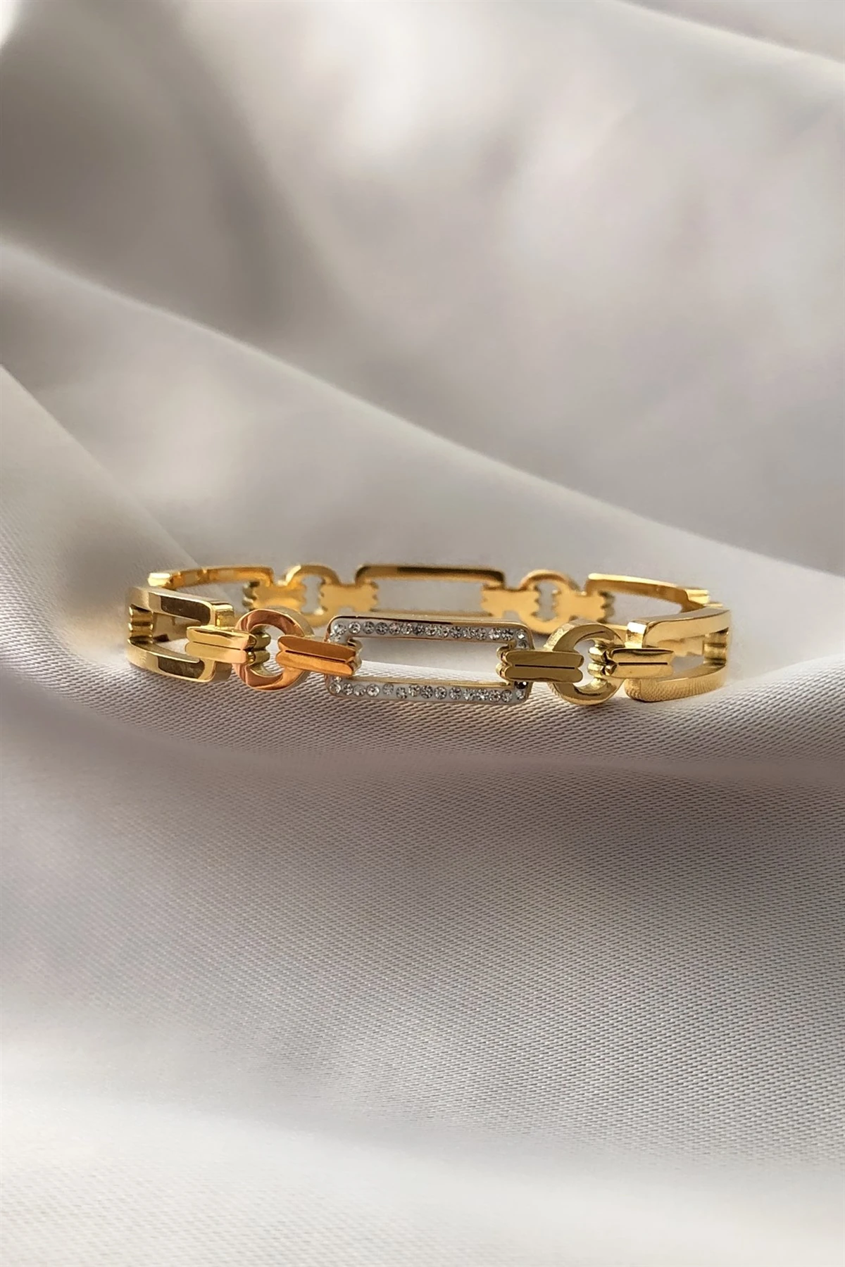 Zirkon Taşlı Çelik Bileklik-PK13659