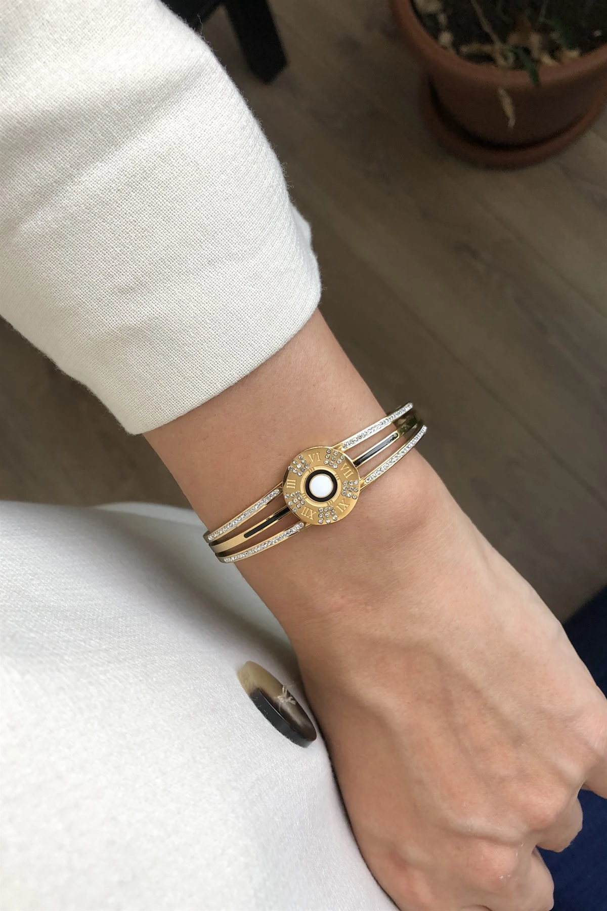 Zirkon Taşlı Çelik Bileklik