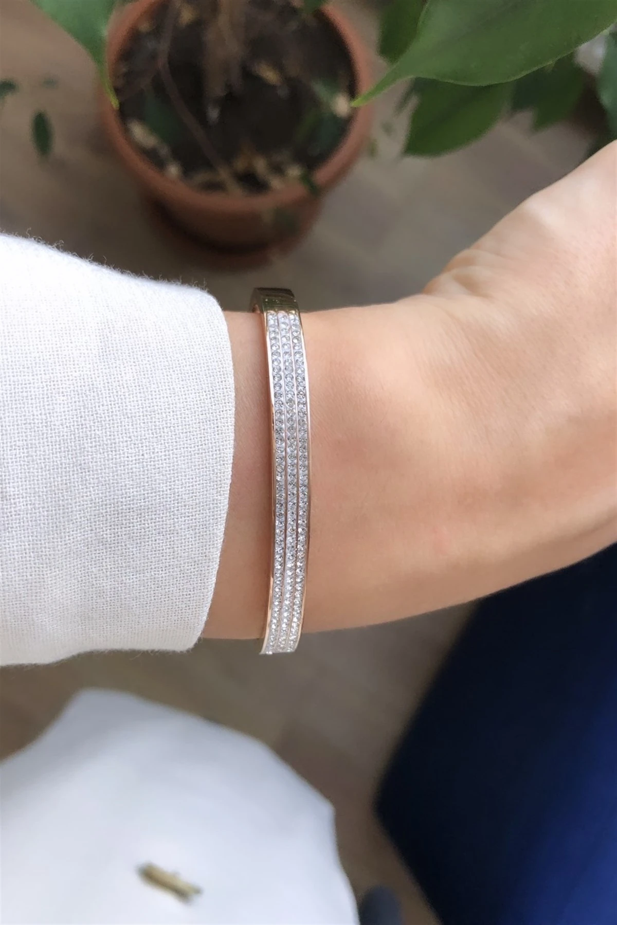 Üç Sıra Zirkon Çelik Bileklik