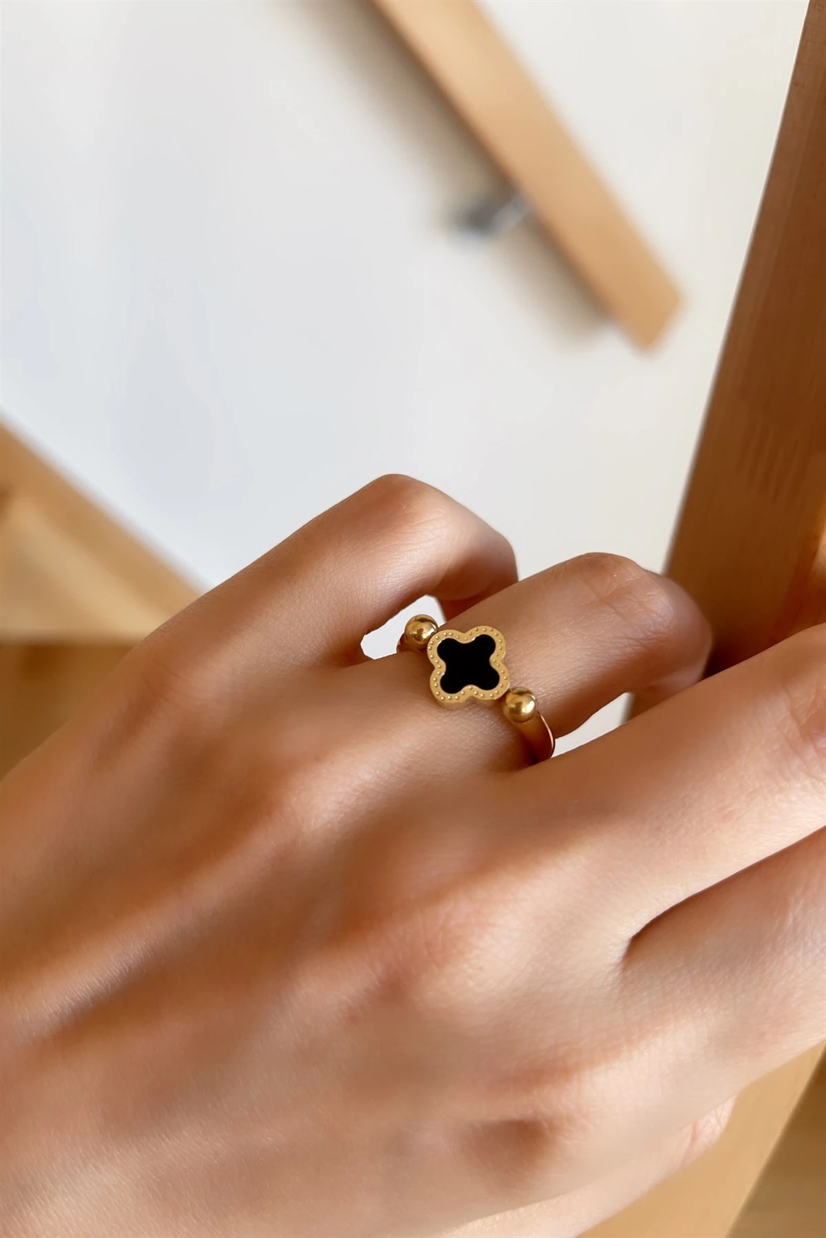 İki Renk Sedefli Cleef Çelik Yüzük