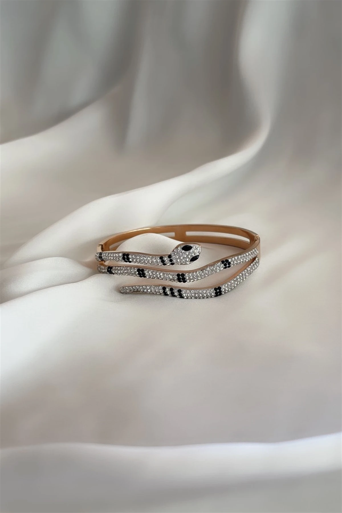 Snake Zirko Taşlı Çelik Bileklik