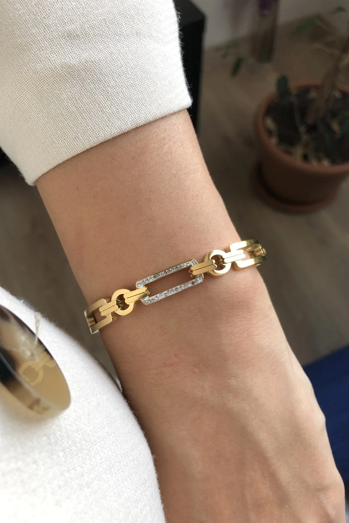 Zirkon Taşlı Çelik Bileklik-PK13659