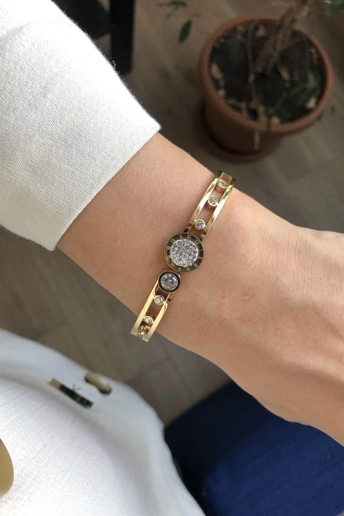 Zirkon Taşlı Çelik Bileklik