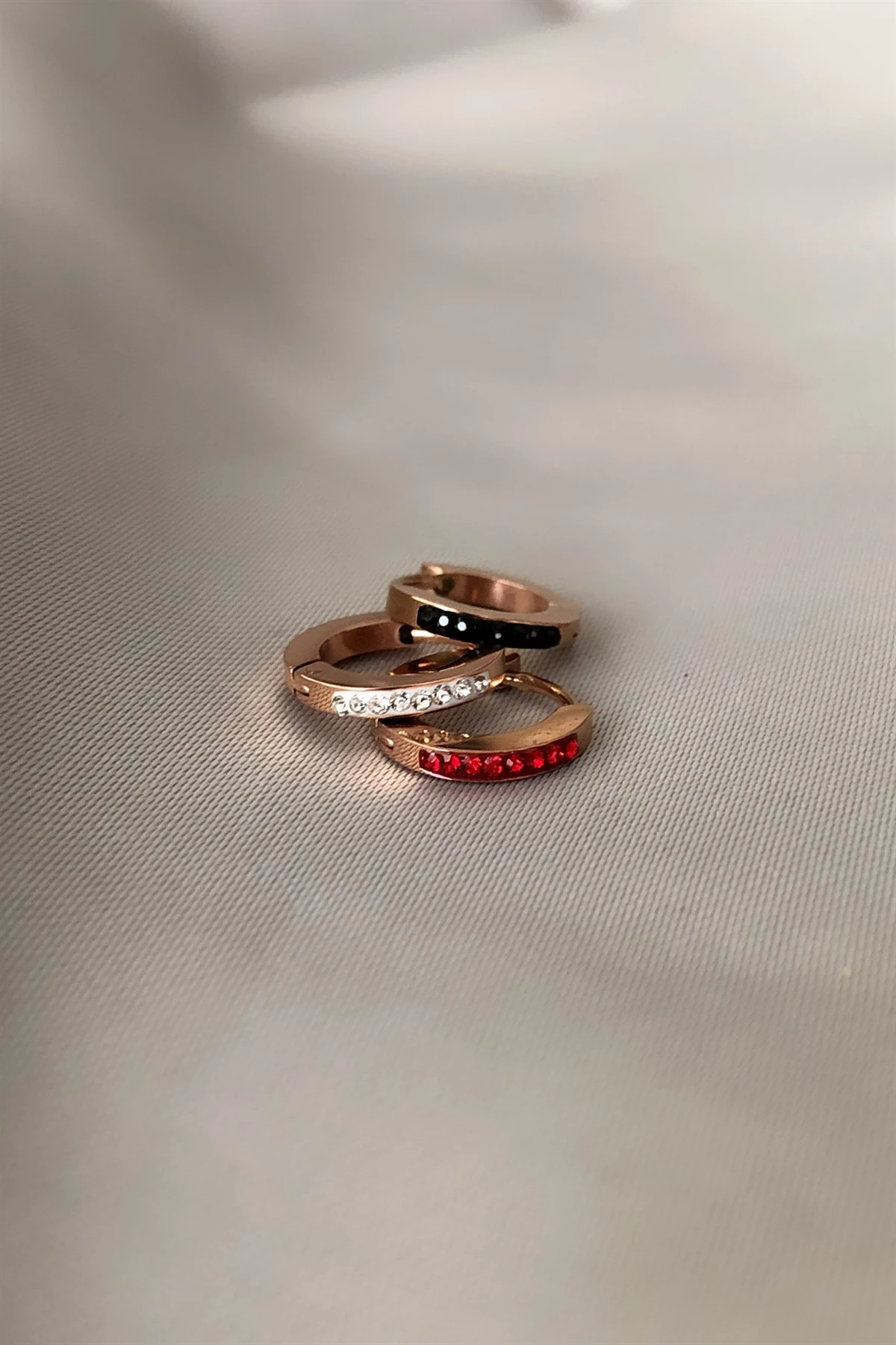 Zirkon Taşlı Üçlü Çelik Küpe-PK5461C