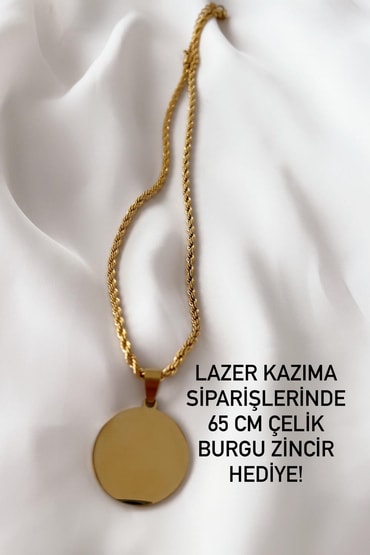 Yazı ve Resim için Plaka Çelik Kolye 45 Cm (65 Cm Burgu Çelik Zincir Hediye)