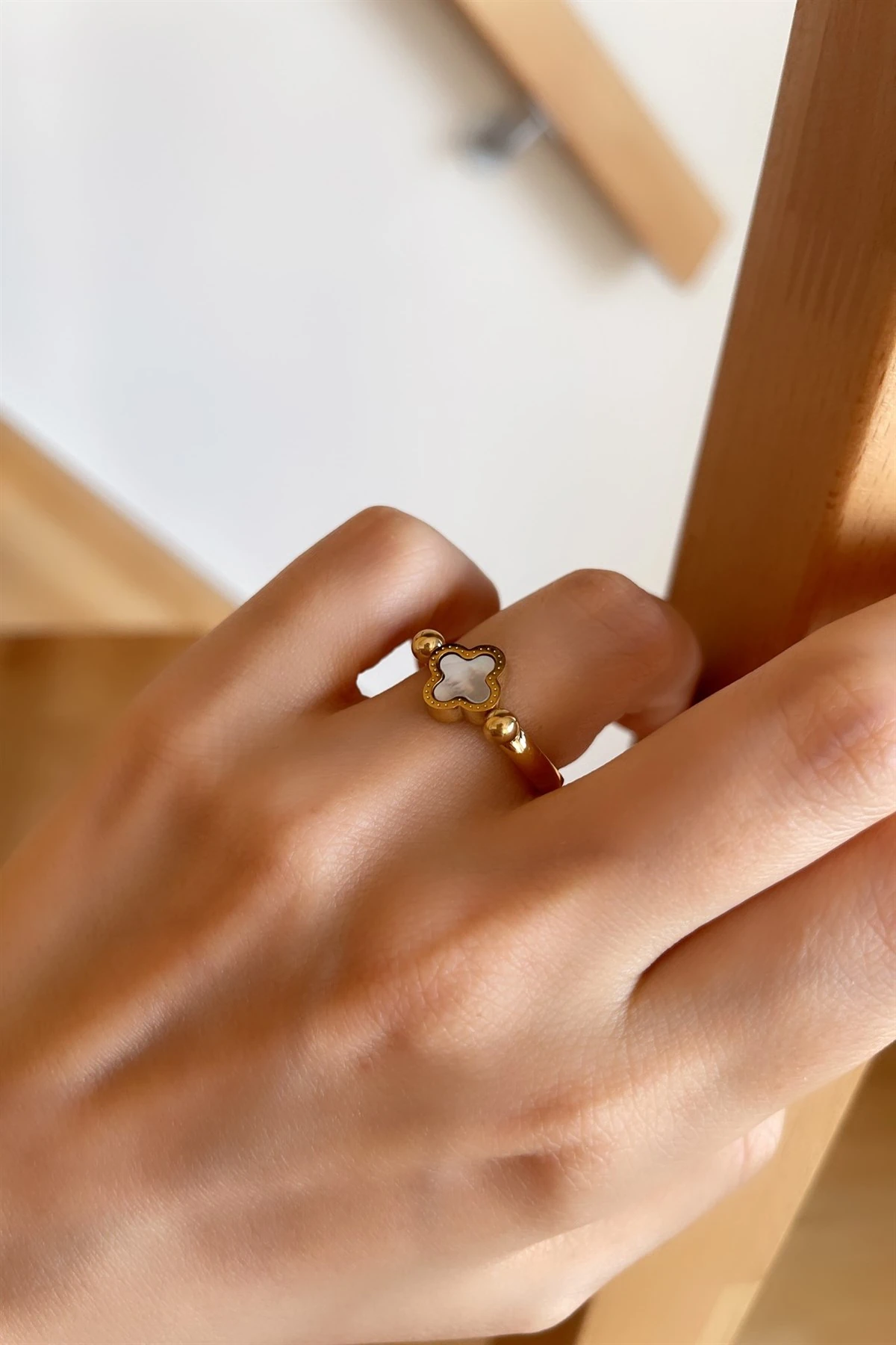 İki Renk Sedefli Cleef Çelik Yüzük